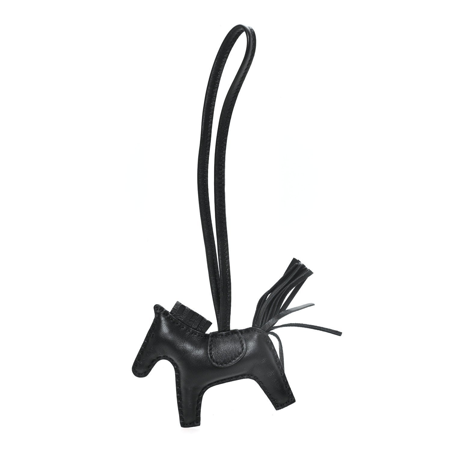 Hermes Milo Lambskin Grigri Rodeo Horse Bag Charm PM So Black