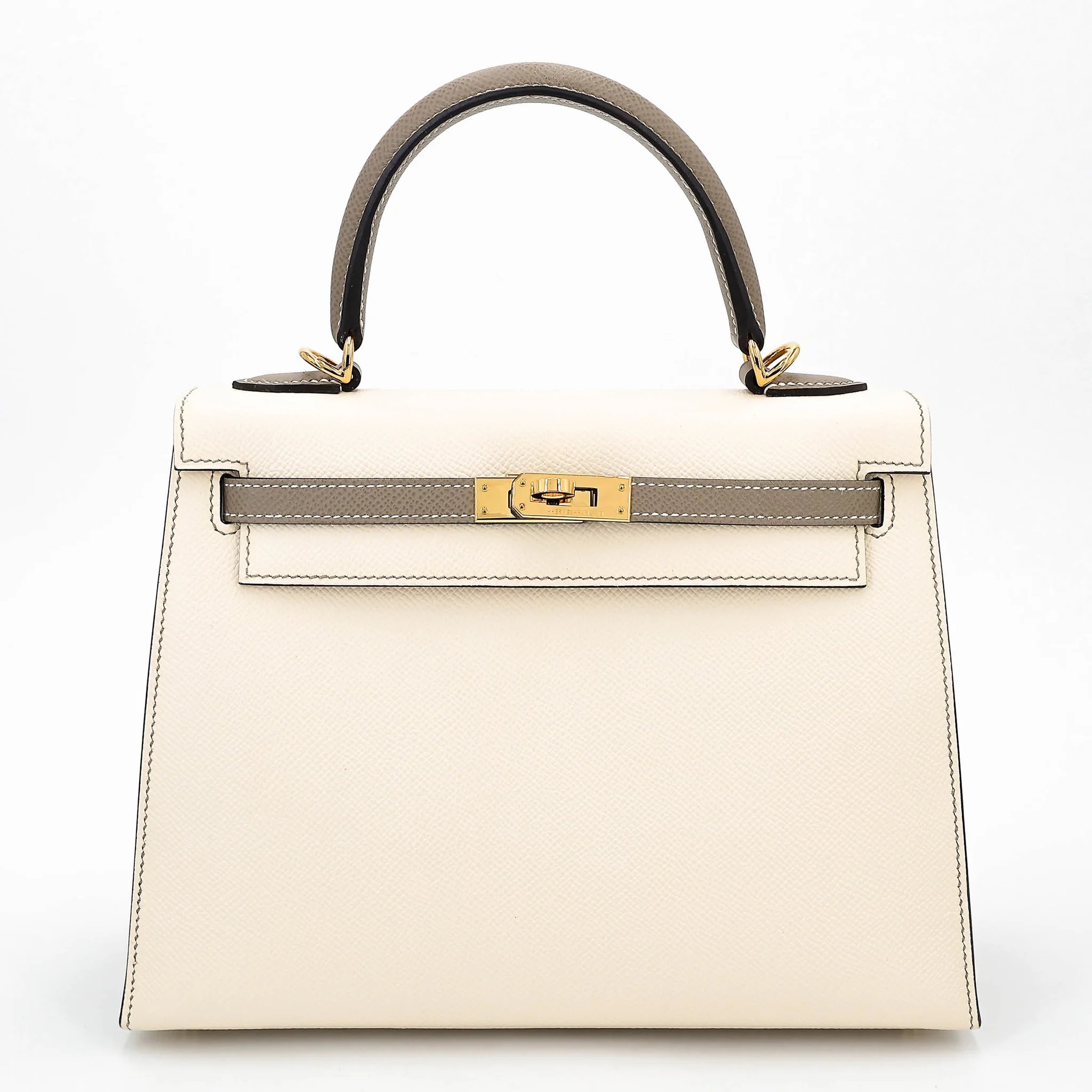 Hermes Special Order Kelly 25 Sellier HSS Craie (10) Gris Asphalte (M8) Epsom Gold hardware U (2022)