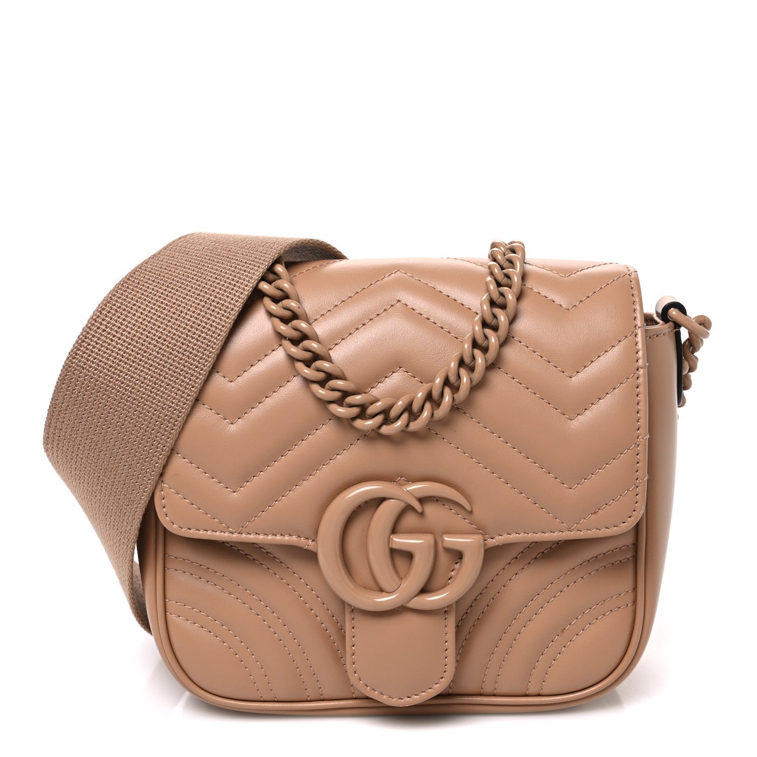 Gucci Calfskin Matelasse Monochrome Mini GG Marmont Crossbody Shoulder Bag Camelia Winter Rose