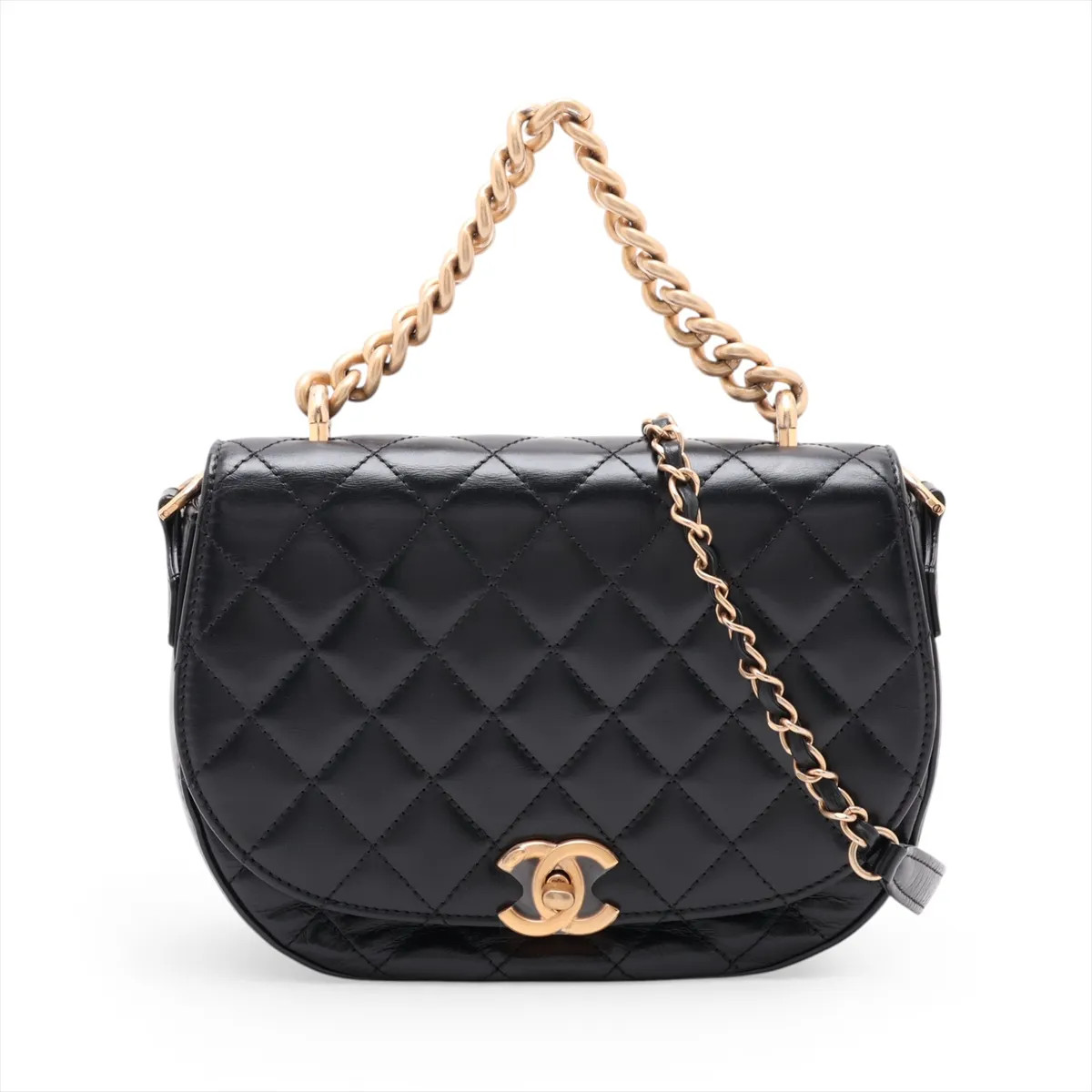Chanel Matelasse Leather 2 Way Shoulder Bag Black Gold Metal Fittings 24XXXXXX