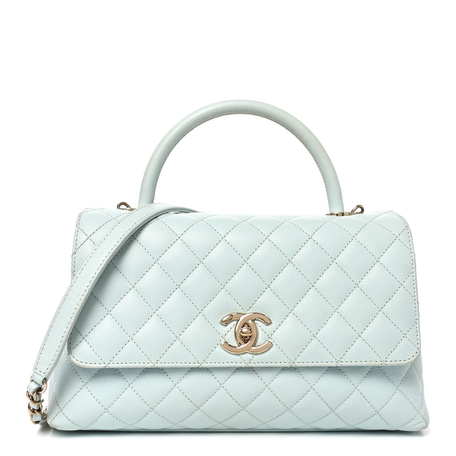 Chanel Caviar Quilted Small Coco Handle Flap Light Blue