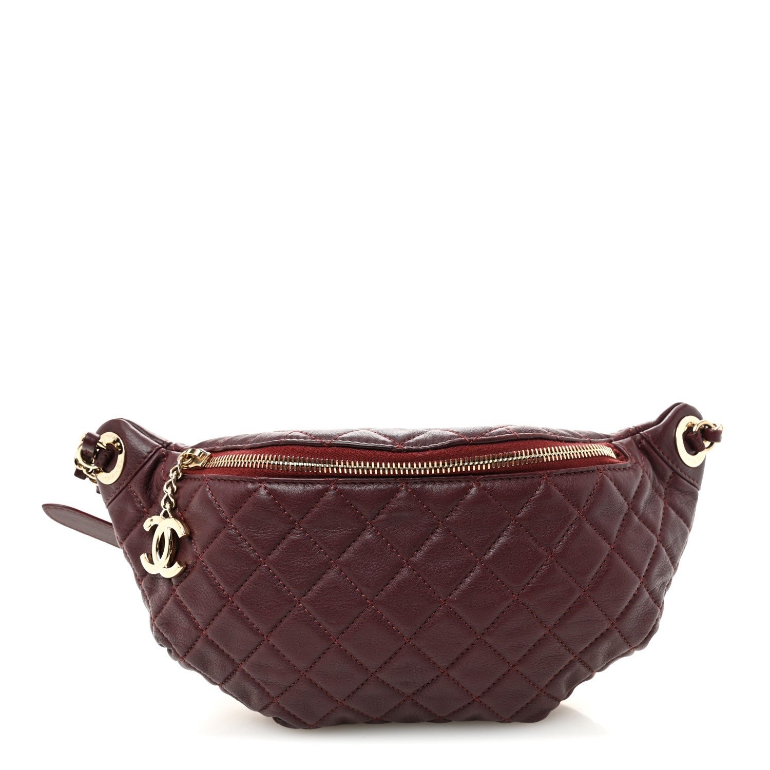 Chanel Calfskin Quilted Banane Waist Bag Fanny Pack Burgundy