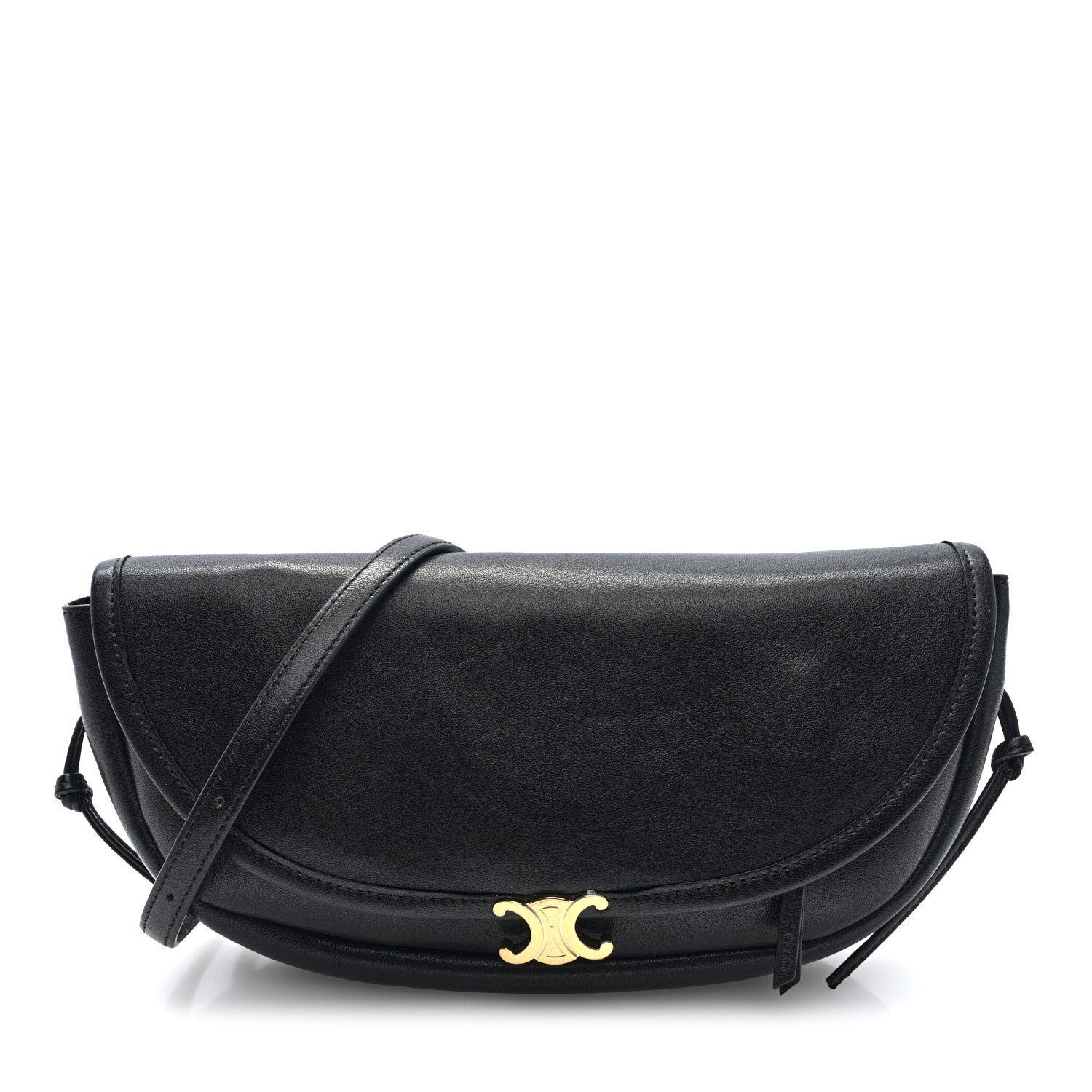 Celine Shiny Lambskin Soft Triomphe Little Half Moon Bag Black