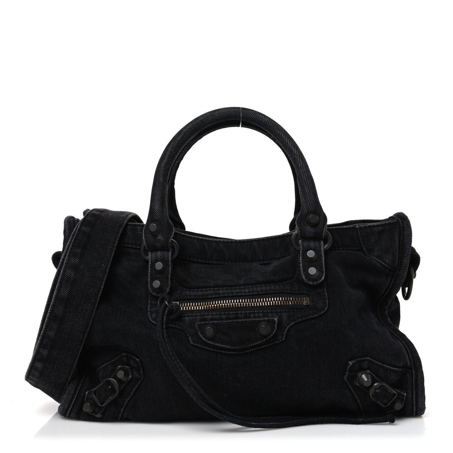 Balenciaga Washed Denim Classic Hardware Small Le City Black