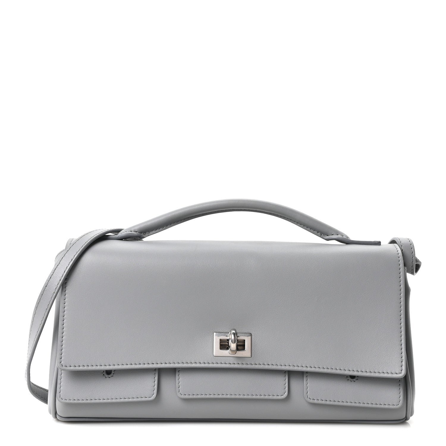 Balenciaga Smooth Calfskin Small Bel Air Clutch On Strap Cloud Grey