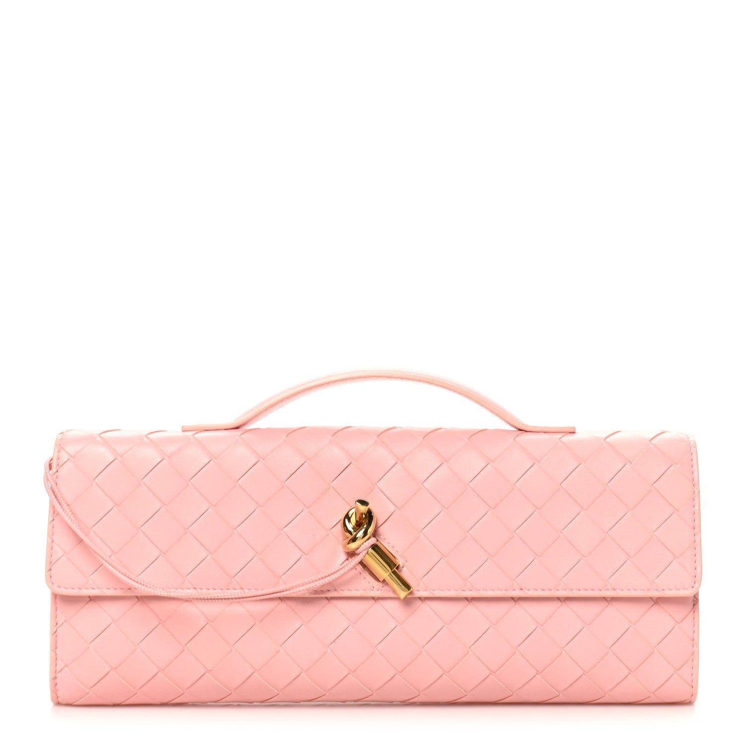 Bottega Veneta Nappa Intrecciato Long Andiamo Top Handle Clutch Rose