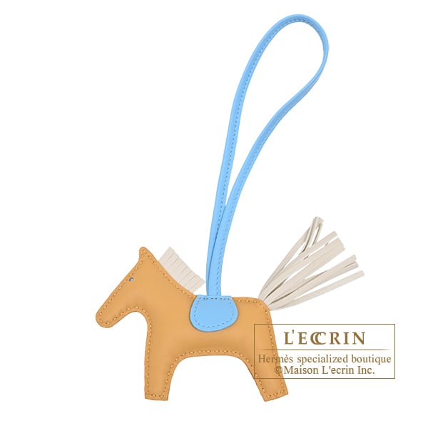 Hermes Rodeo charm PM Paille/Craie/Celeste Agneau