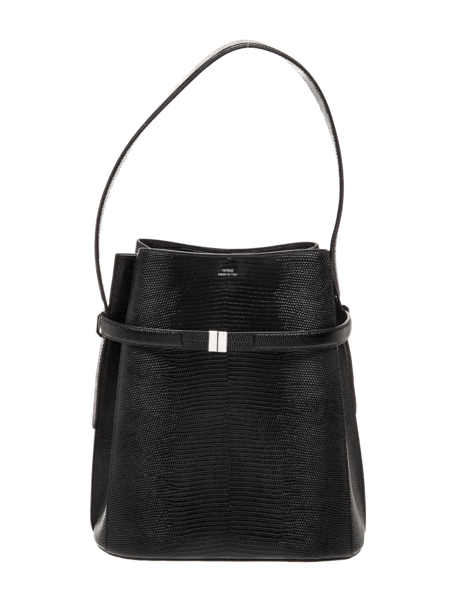 Embossed Leather Belted Bucket Bag Medium