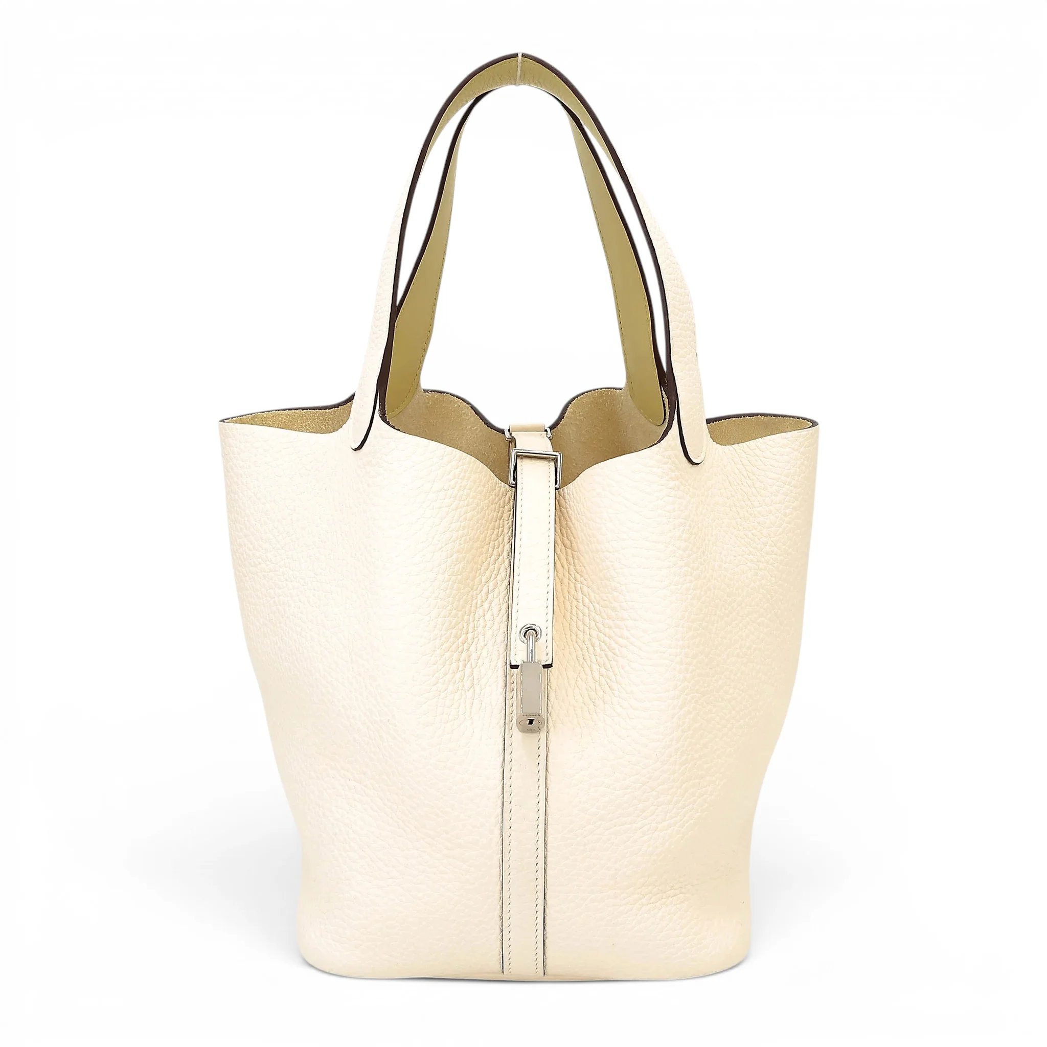 Very Good ( Rank A) HERMÈS Picotin Lock MM Nata (I2) Jaune Poussin (1Z) Clemence Palladium hardware Z (2021)