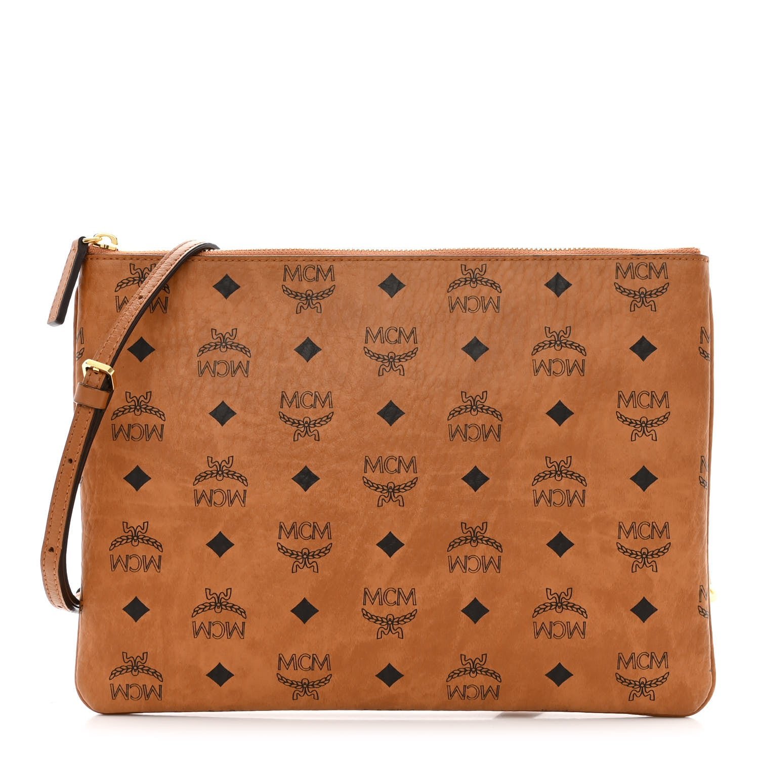 MCM Visetos Medium Crossbody Pouch Cognac