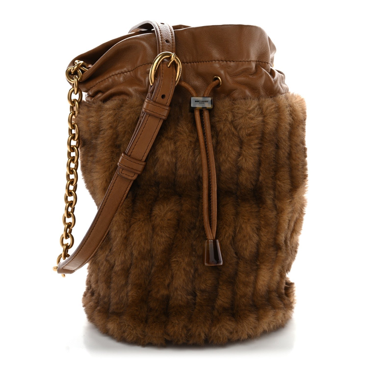 Saint Laurent Saint Laurent Faux Fur Lambskin Bucket Bag Brown Chocolate