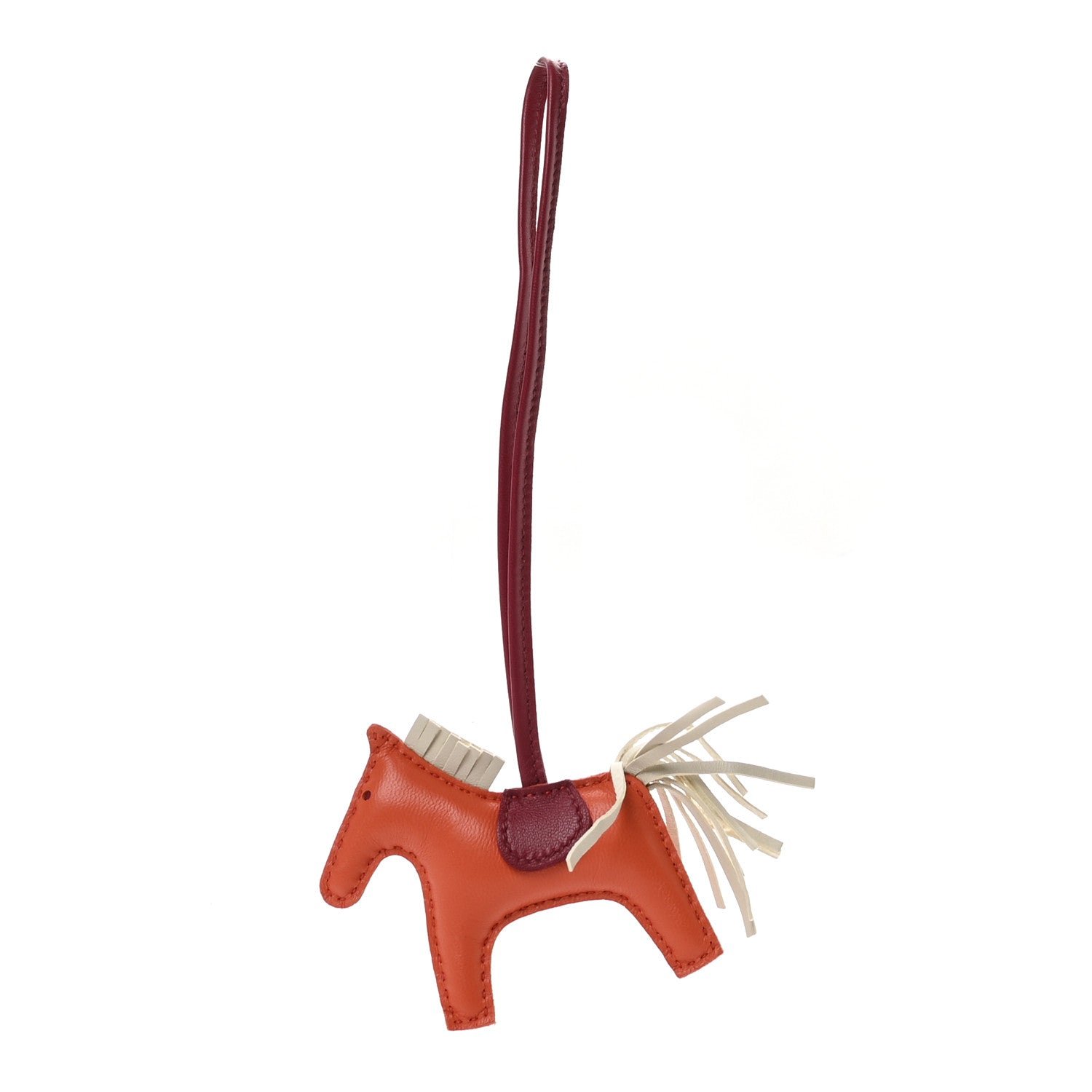 Hermes Milo Lambskin Grigri Rodeo Horse Bag Charm PM Orange Poppy Craie Cornaline