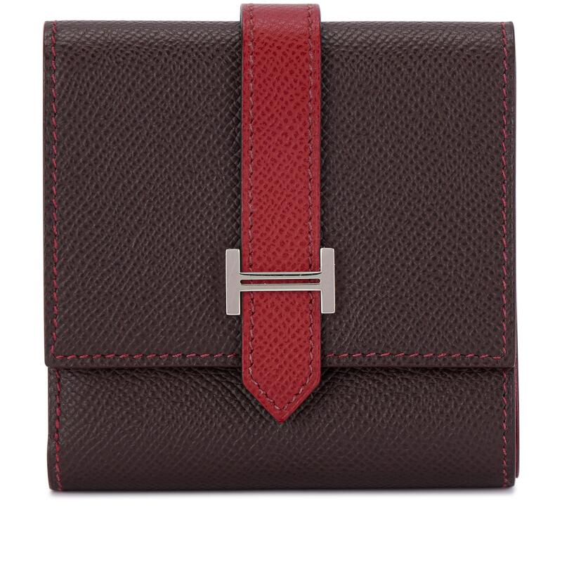 Hermes Havane and Rouge Casaque Epsom Bi-fold Bearn Wallet Palladium Hardware