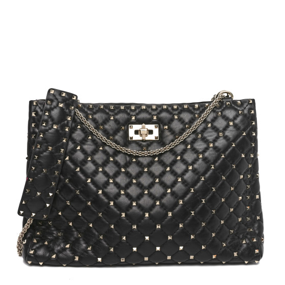 Valentino Garavani Nappa Rockstud Spike Shoulder Tote Black
