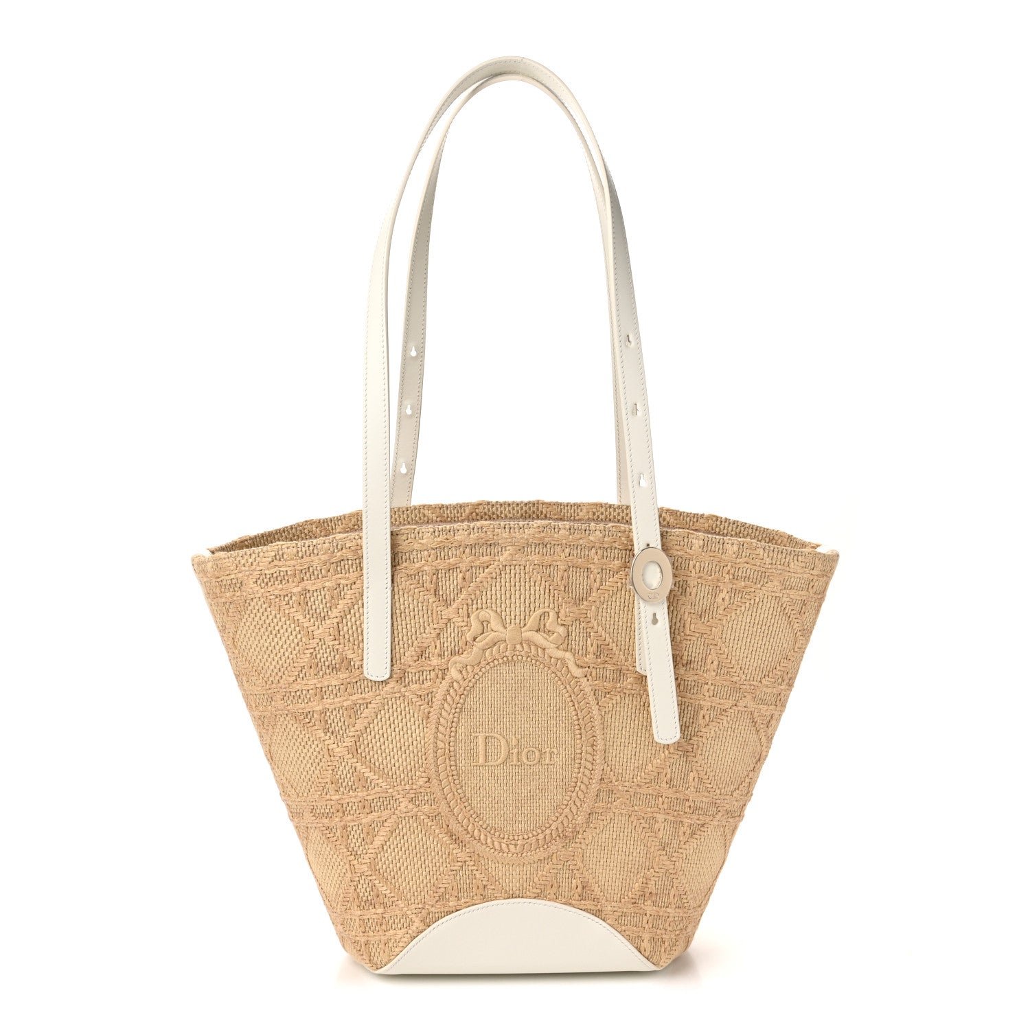 Dior Christian Dior Raffia Dioriviera Calfskin Small Blooming Bucket Bag Latte