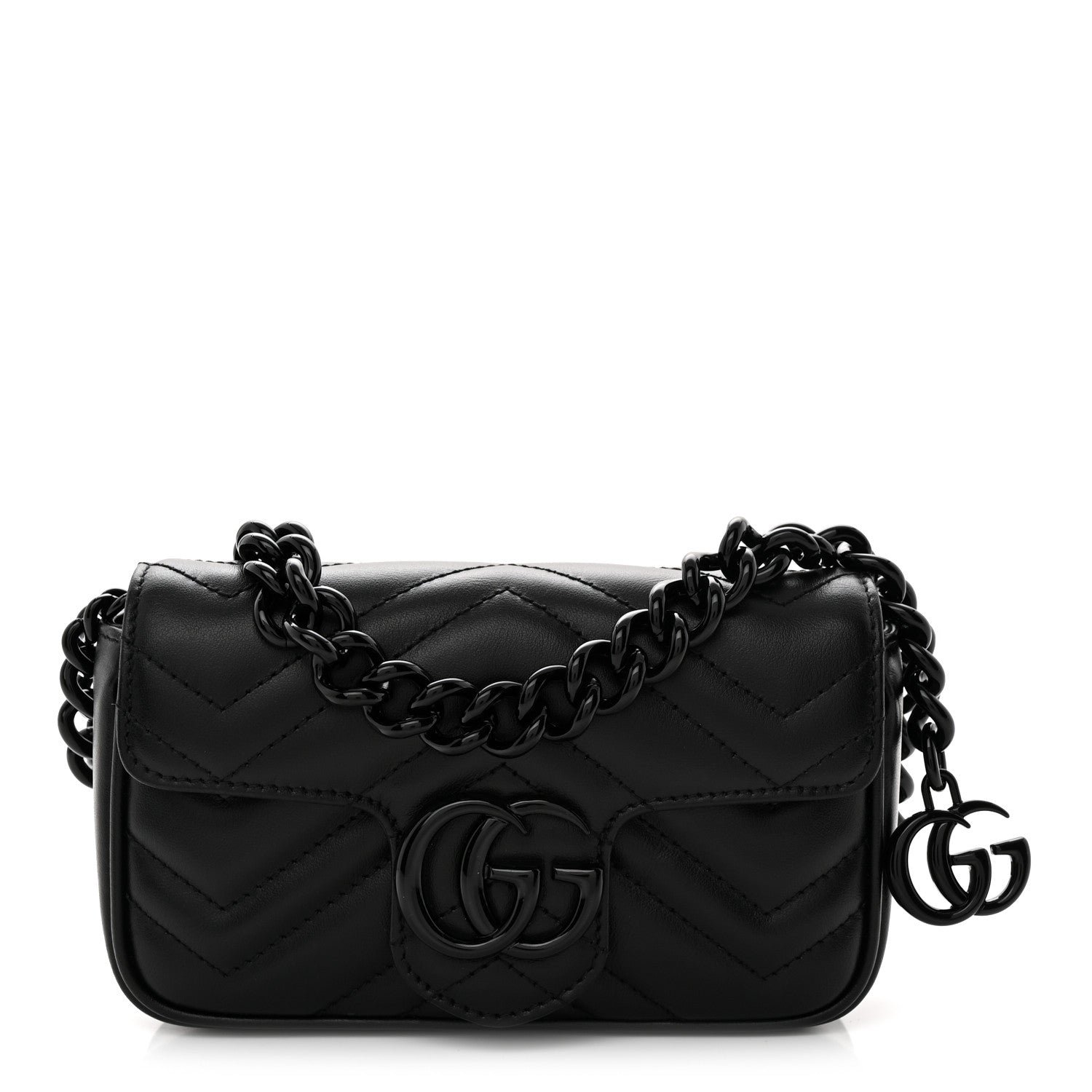 Gucci Calfskin Matelasse Monochrome GG Marmont Chain Belt Bag Black