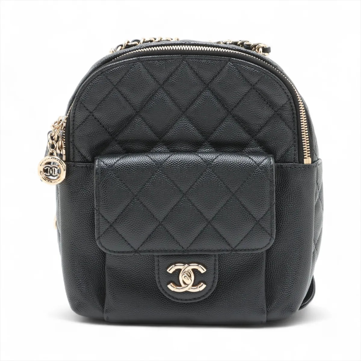 Chanel Matelasse Caviar Skin Chain Backpack Black Gold Metal Fittings 26XXXXXX A