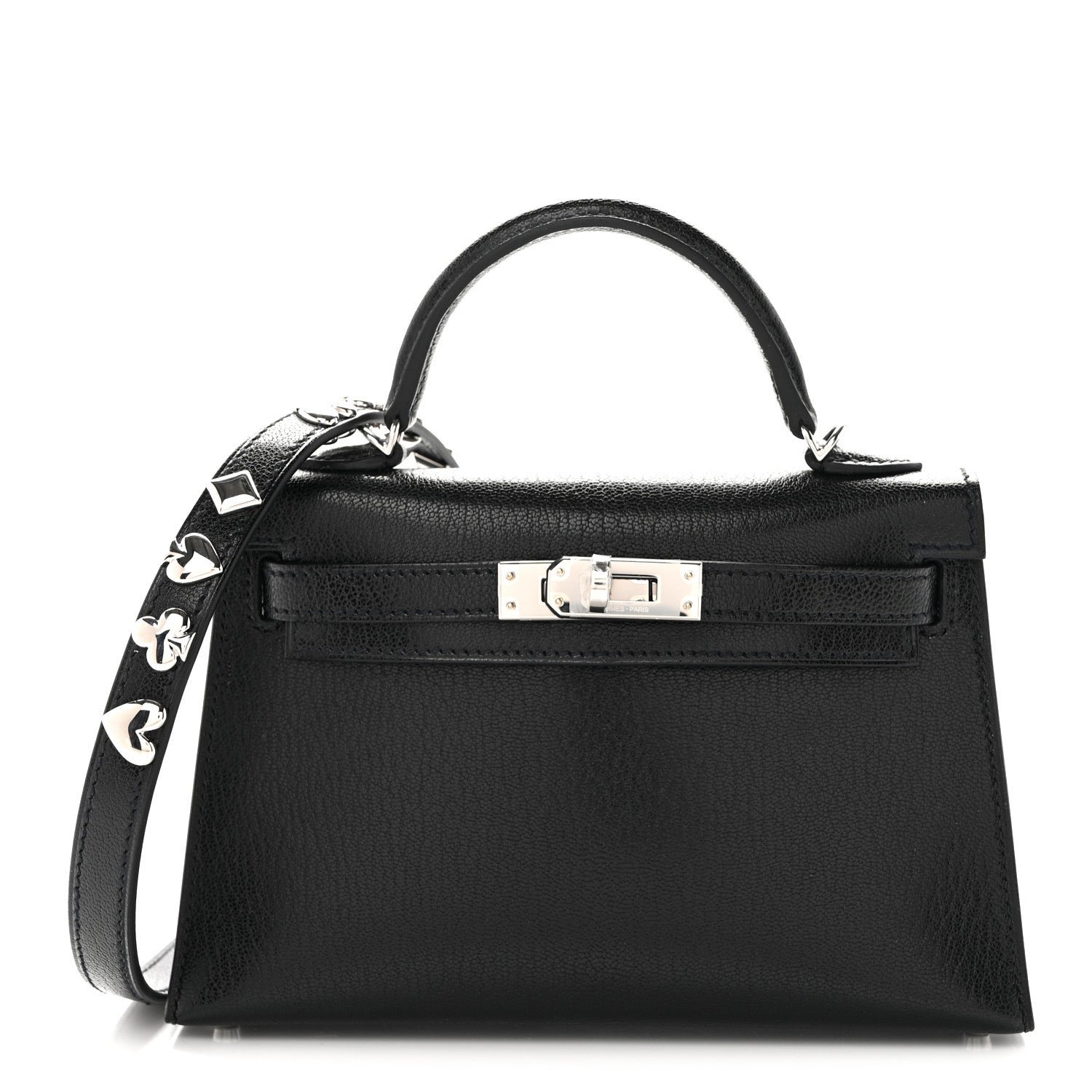 Hermes Chevre Chamkila Clou de Coeur Mini Kelly Sellier 20 Black