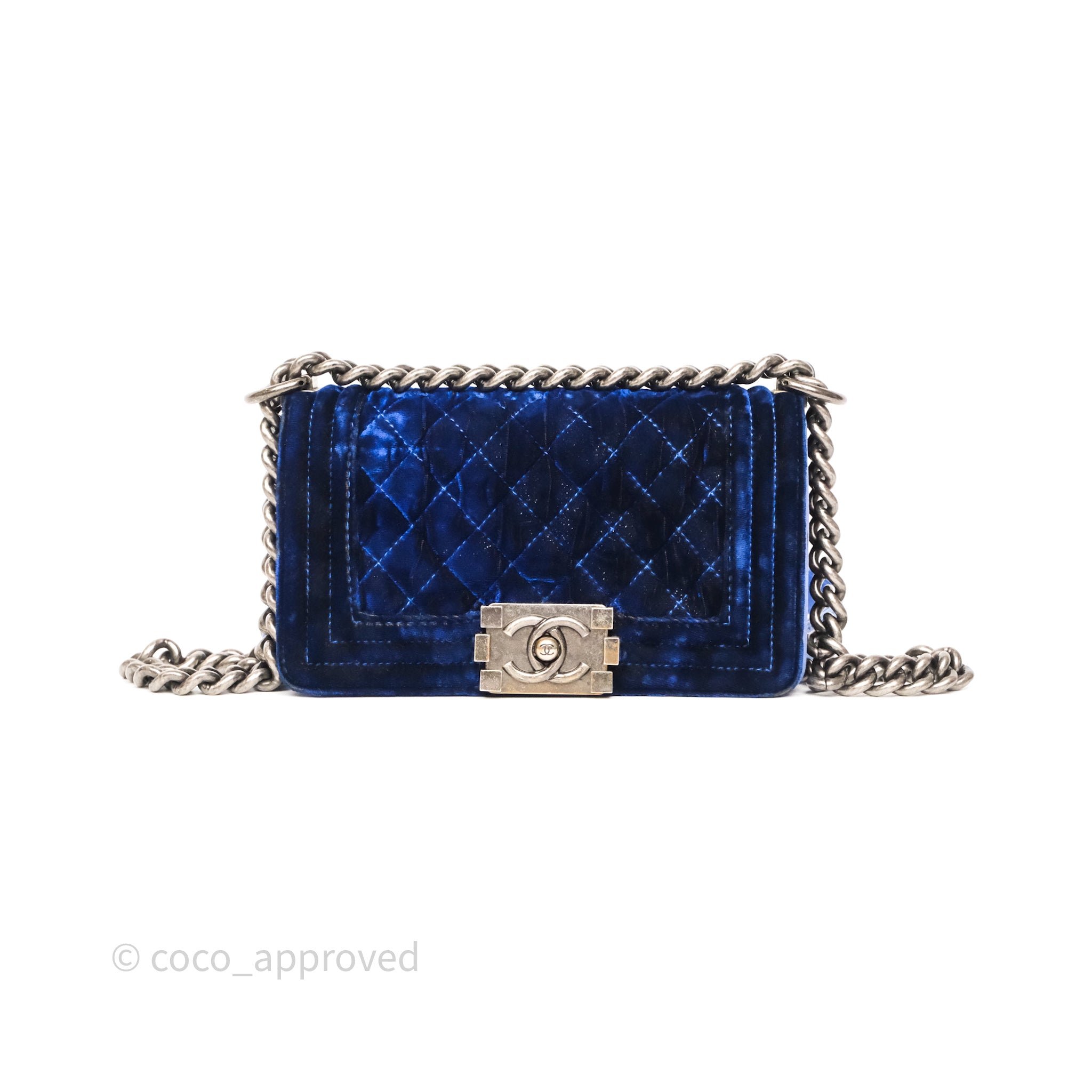 Chanel Quilted Small Boy Blue Velvet Ruthenium Hardware