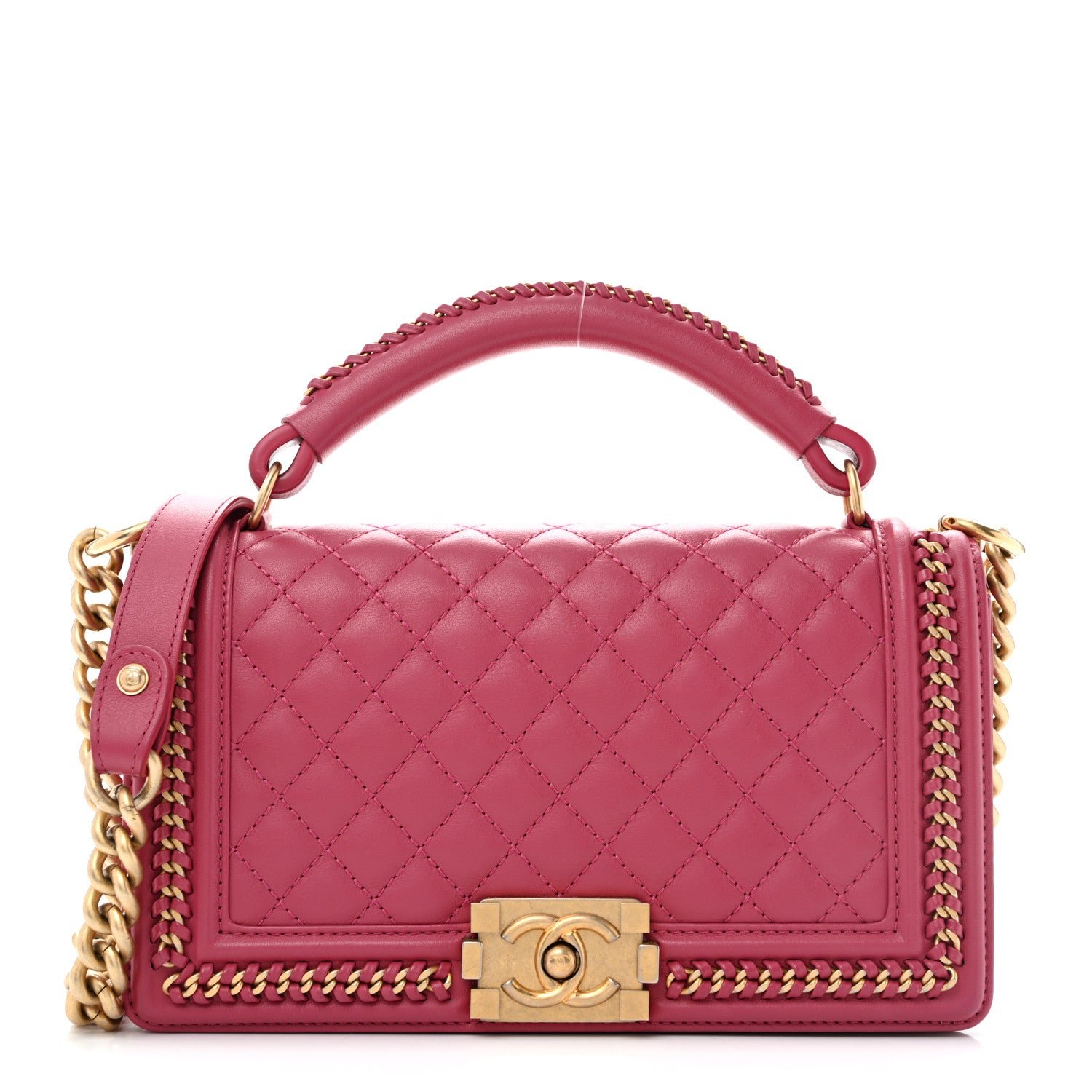 Chanel Calfskin Quilted Medium Top Handle Boy Flap Pink