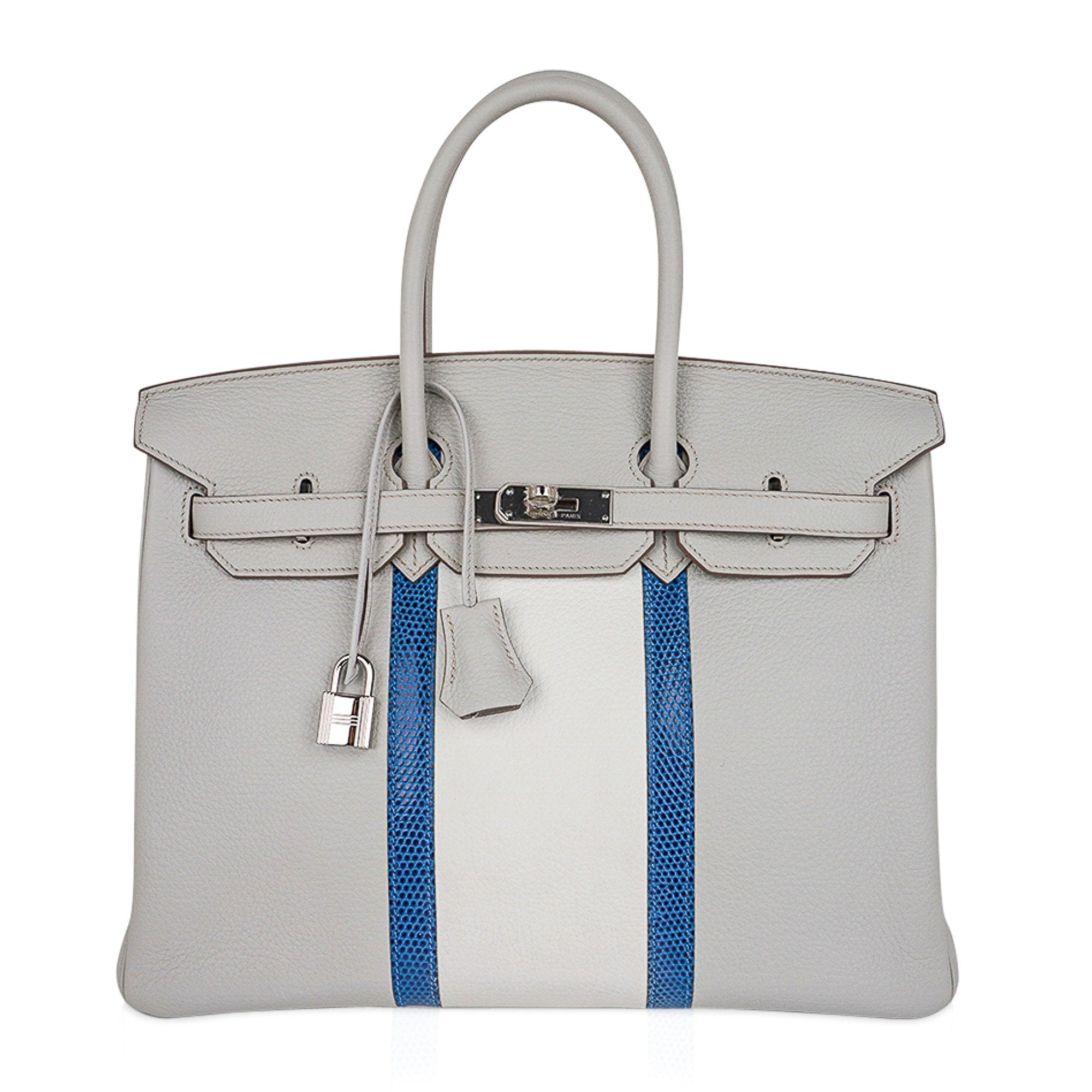 Hermes Hermes Limited Edition Club Birkin 35 Bag Gris Perle Blanc Clemence Leather with Palladium Hardware