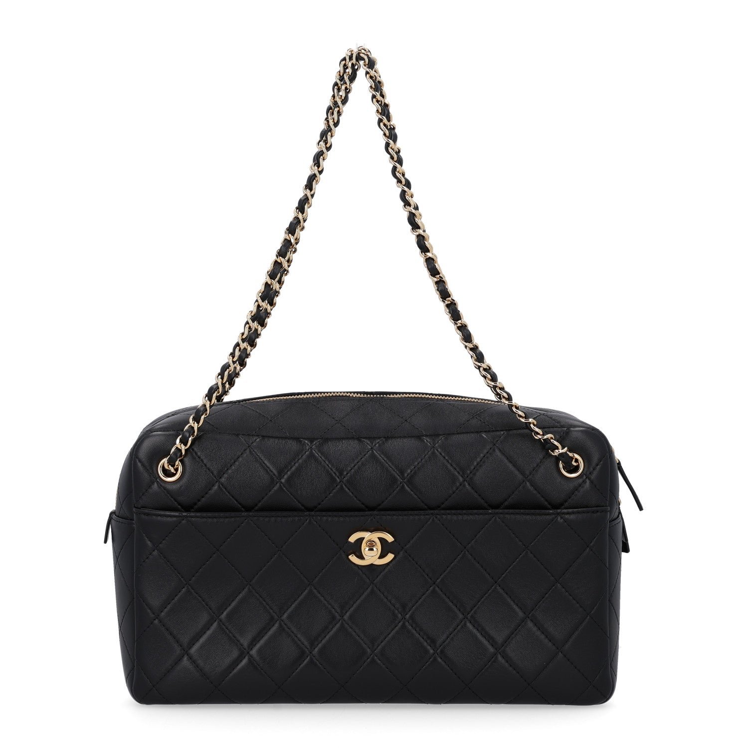 Chanel Lambskin Quilted Camerissimo Camera Case Black