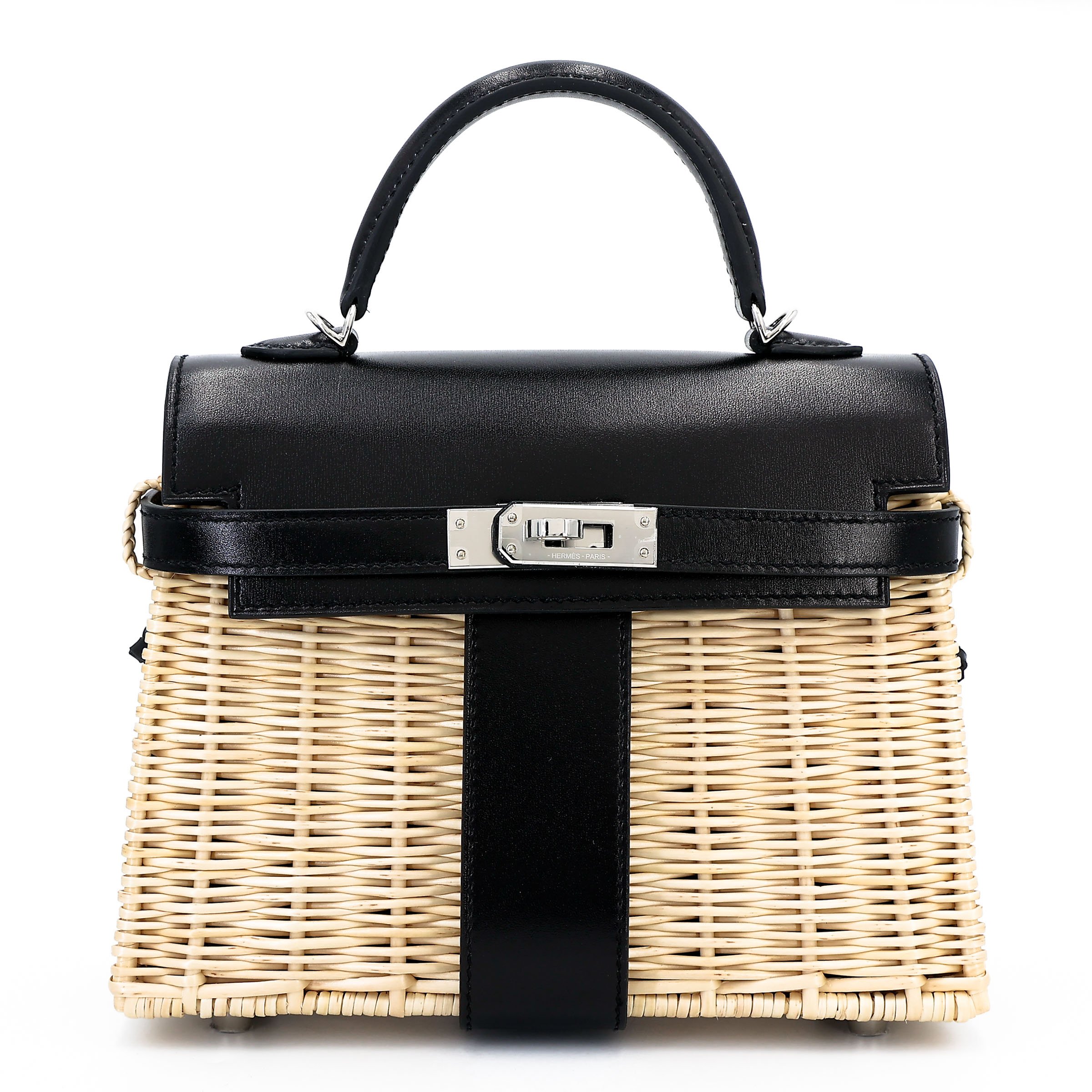 Brand New ( Rank N ) HERMÈS Limited Edition Kelly Picnic Mini Noir (89) Box-calf Osier Wicker Palladium hardware W (2024)