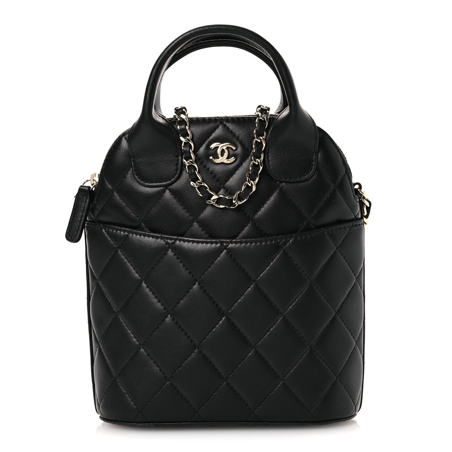 Chanel Caviar Quilted Top Handle Clutch With Chain Black