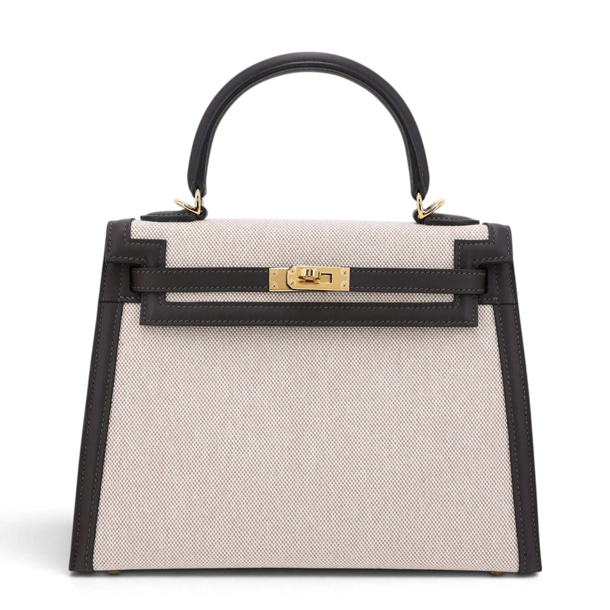 Brand New ( Rank N ) HERMÈS Kelly 25 Sellier Ecru Bai Brun（T3） Toile H canvas Swift Gold hardware G (2026)