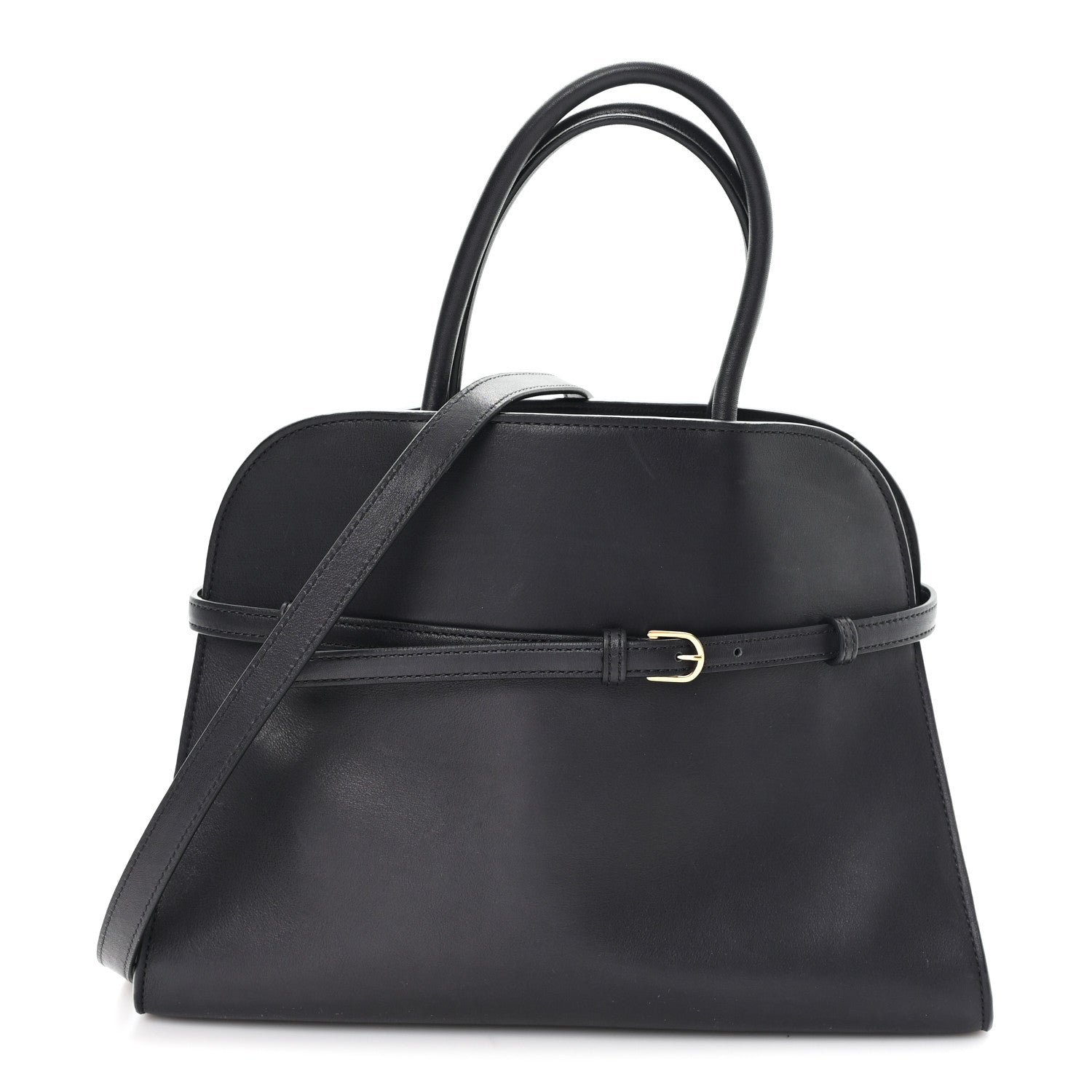 The Row The Row Polished Saddle Calfskin Soft Margaux 12 Black