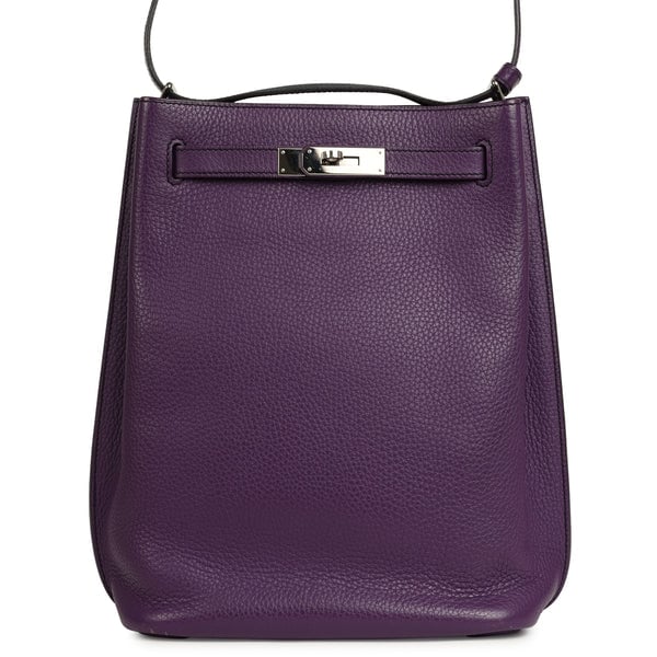 Pre-owned Hermes So Kelly 22 Ultraviolet Verso Clemence Palladium Hardware