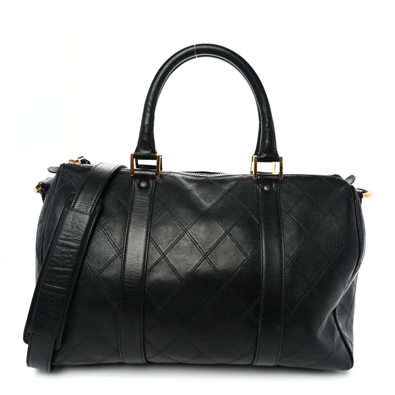 Chanel Calfskin Stitched Duffle Travel Bag Black
