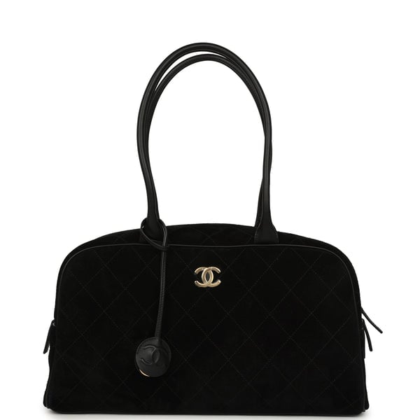 Chanel Large "Perfect Bowling" Bag Black Suede Gold Hardware