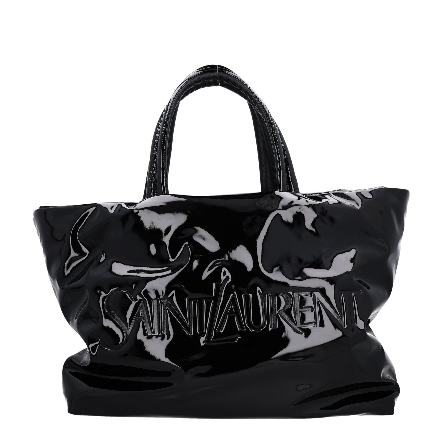 Saint Laurent Patent Wide Puffer Maxi Tote Black