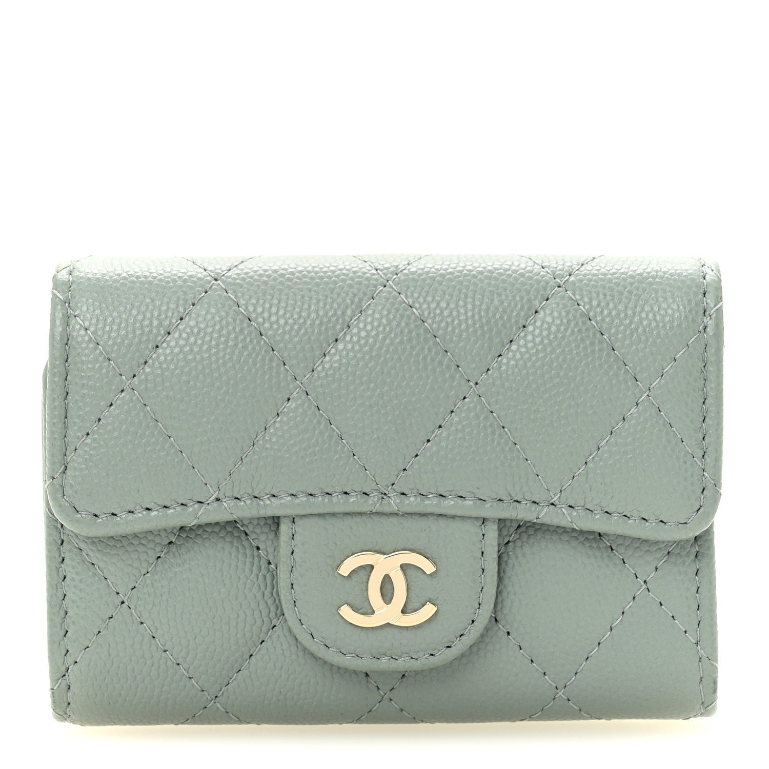 Chanel Caviar Quilted Classic 4 Key Holder Wallet Grey