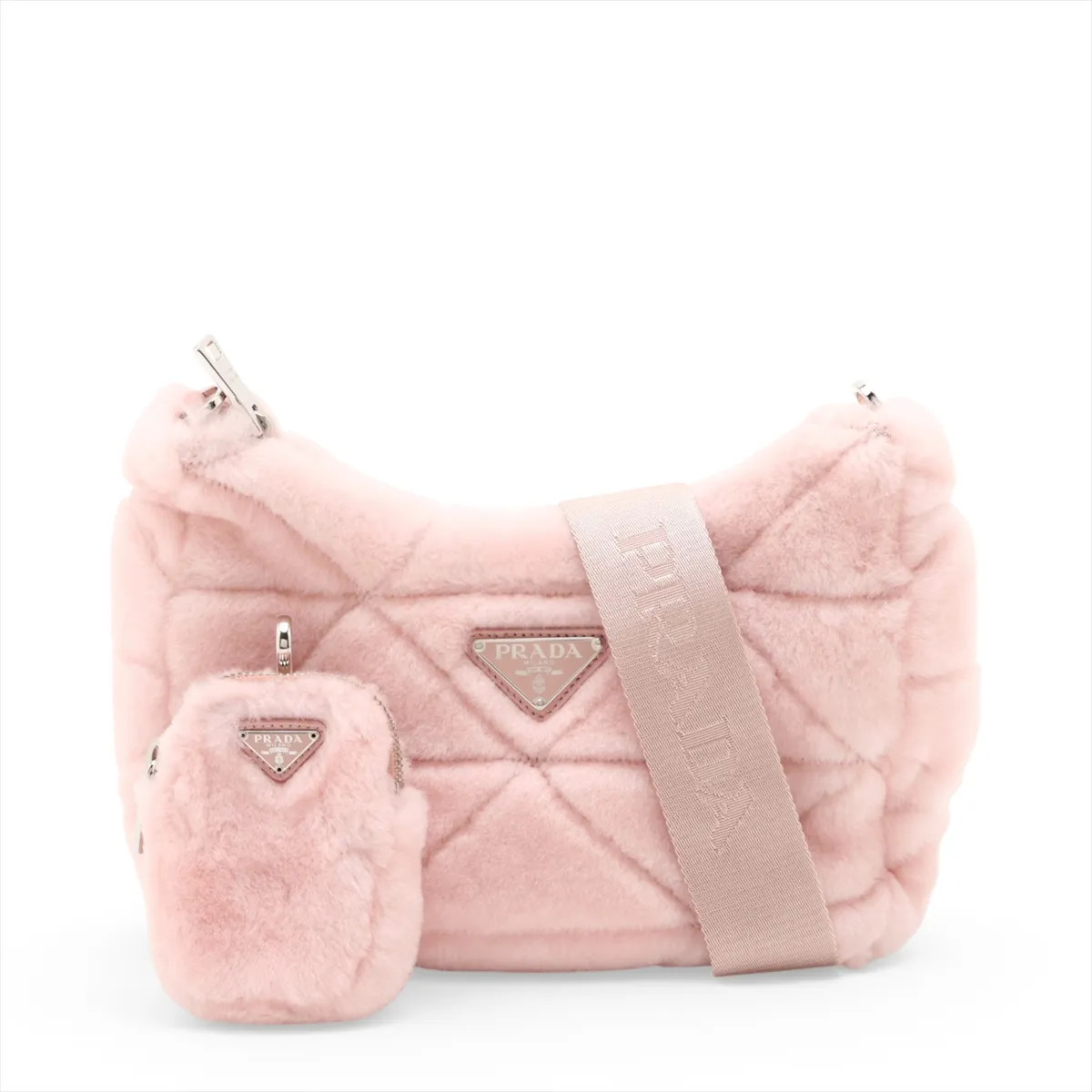 Prada Mouton 2 Way Shoulder Bag Pink open papers