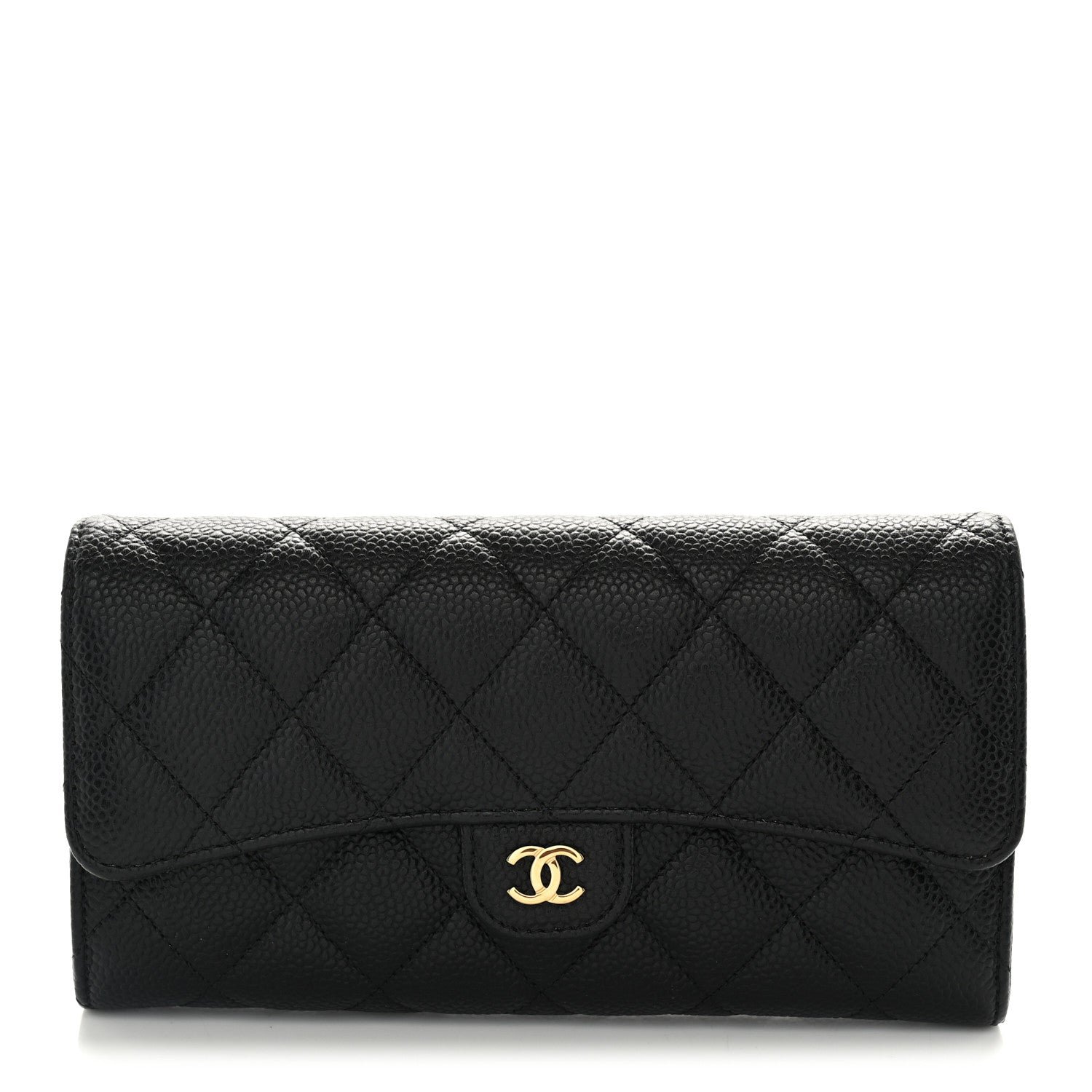 Chanel Caviar Quilted Large Gusset Flap Wallet Black