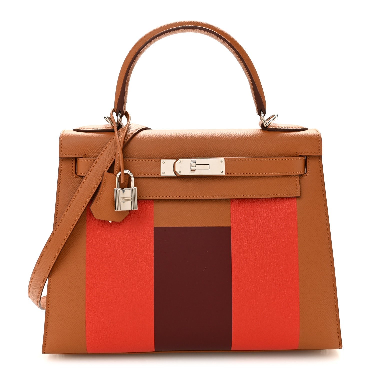 Hermes Epsom Chevre Mysore Sombrero Kellygraphie Lettre H Kelly Sellier 28 Capucine Gold Rouge H