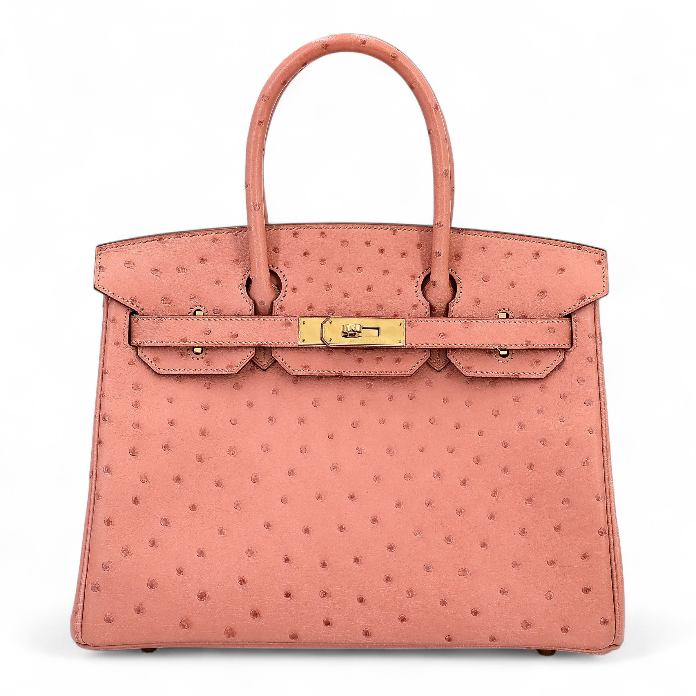 Hermes Very Good ( Rank A) HERMÈS Birkin 30 Terre Cuite (94) Ostrich Gold hardware T (2015)