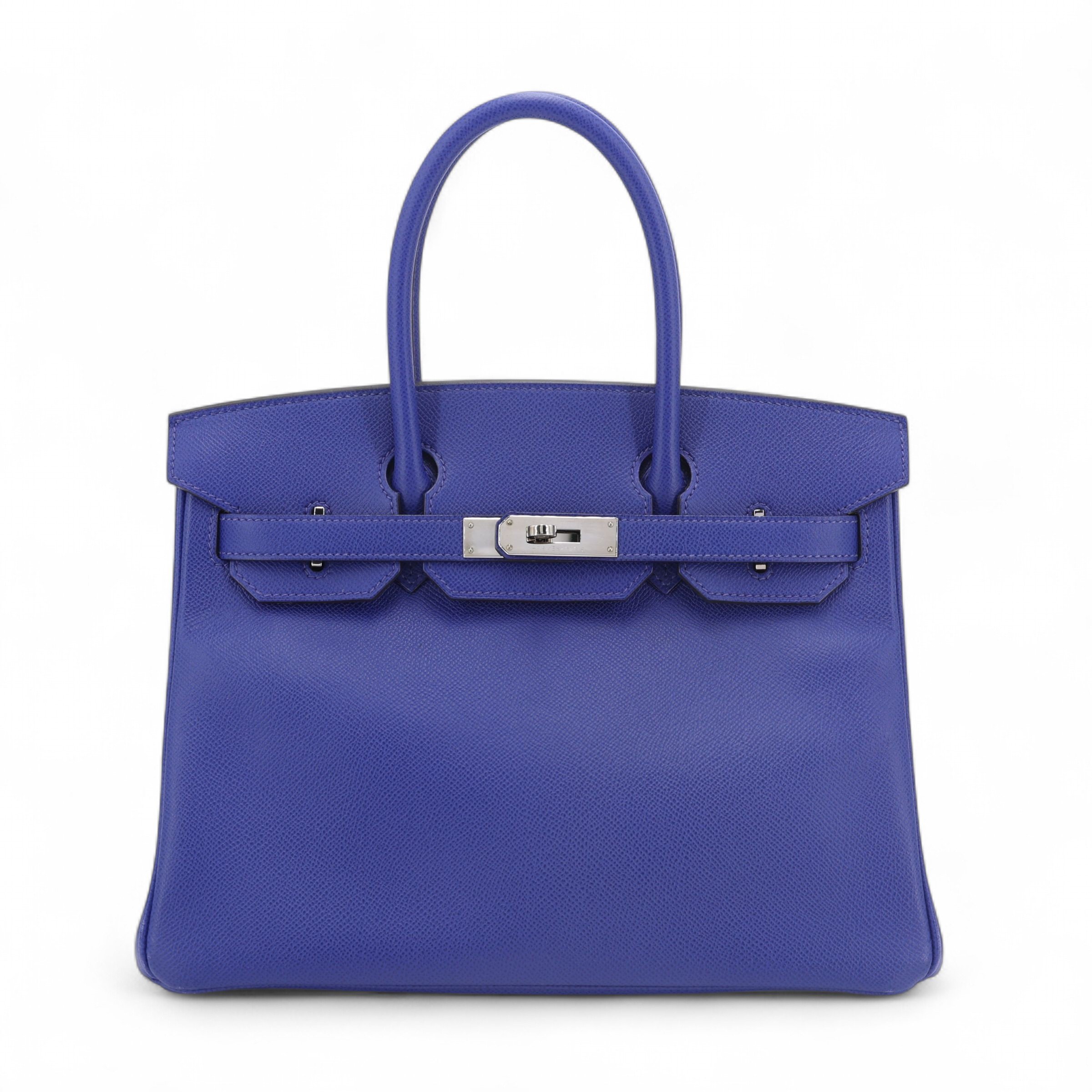 Very Good ( Rank A) HERMÈS Birkin 30 Bleu Electrique (7T) Epsom Palladium hardware Square Q (2013)