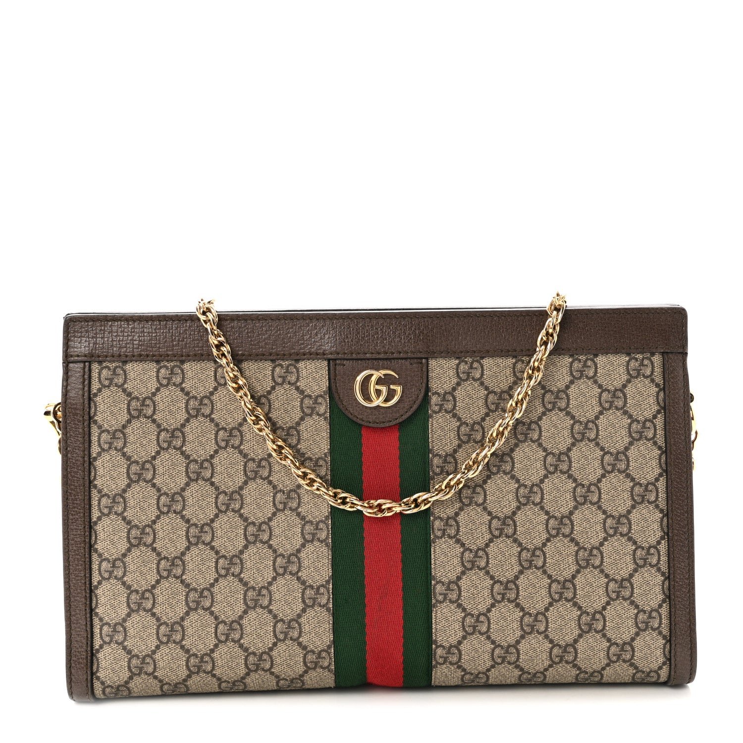 Gucci GG Supreme Monogram Web Medium Ophidia Chain Shoulder Bag Brown