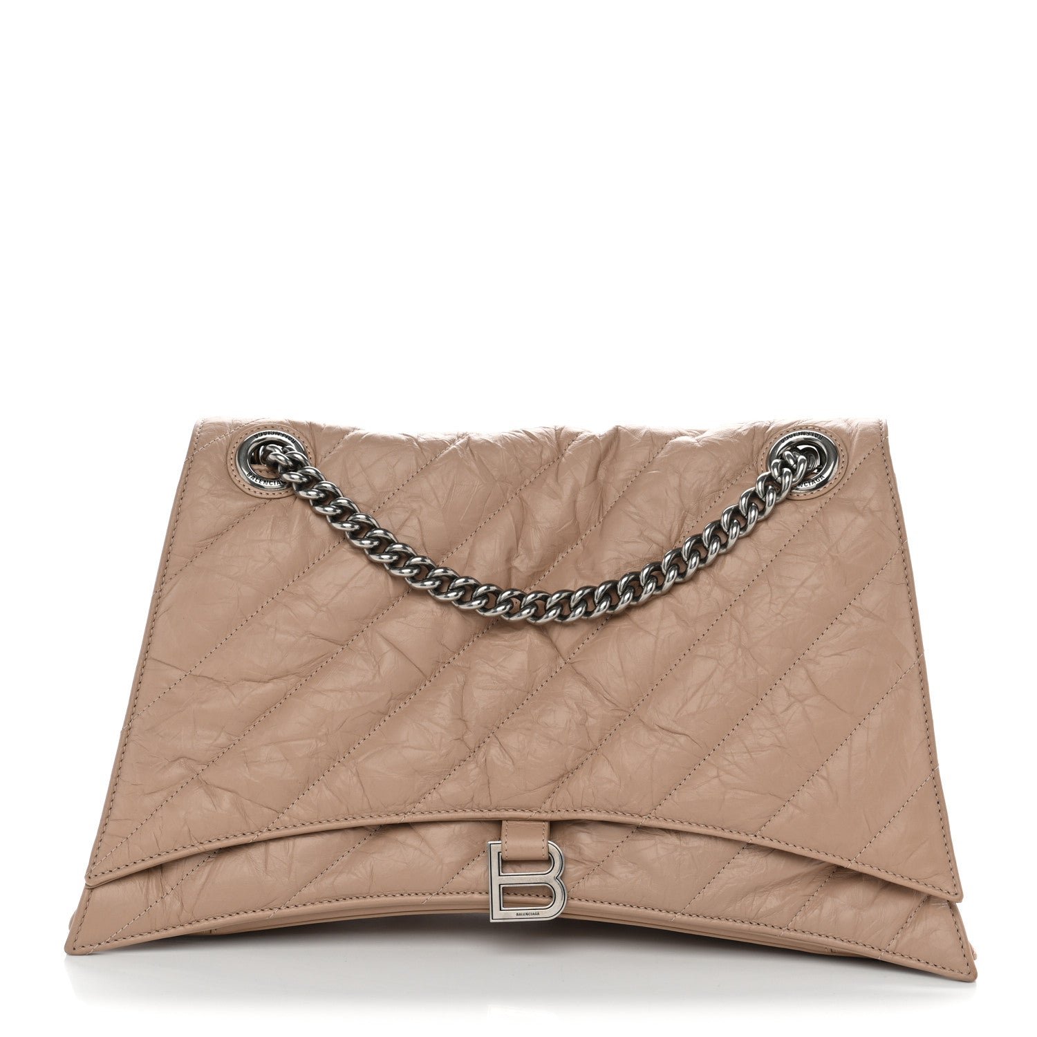 Balenciaga Crushed Calfskin Quilted Silver Hardware Large Crush Chain Bag Nude