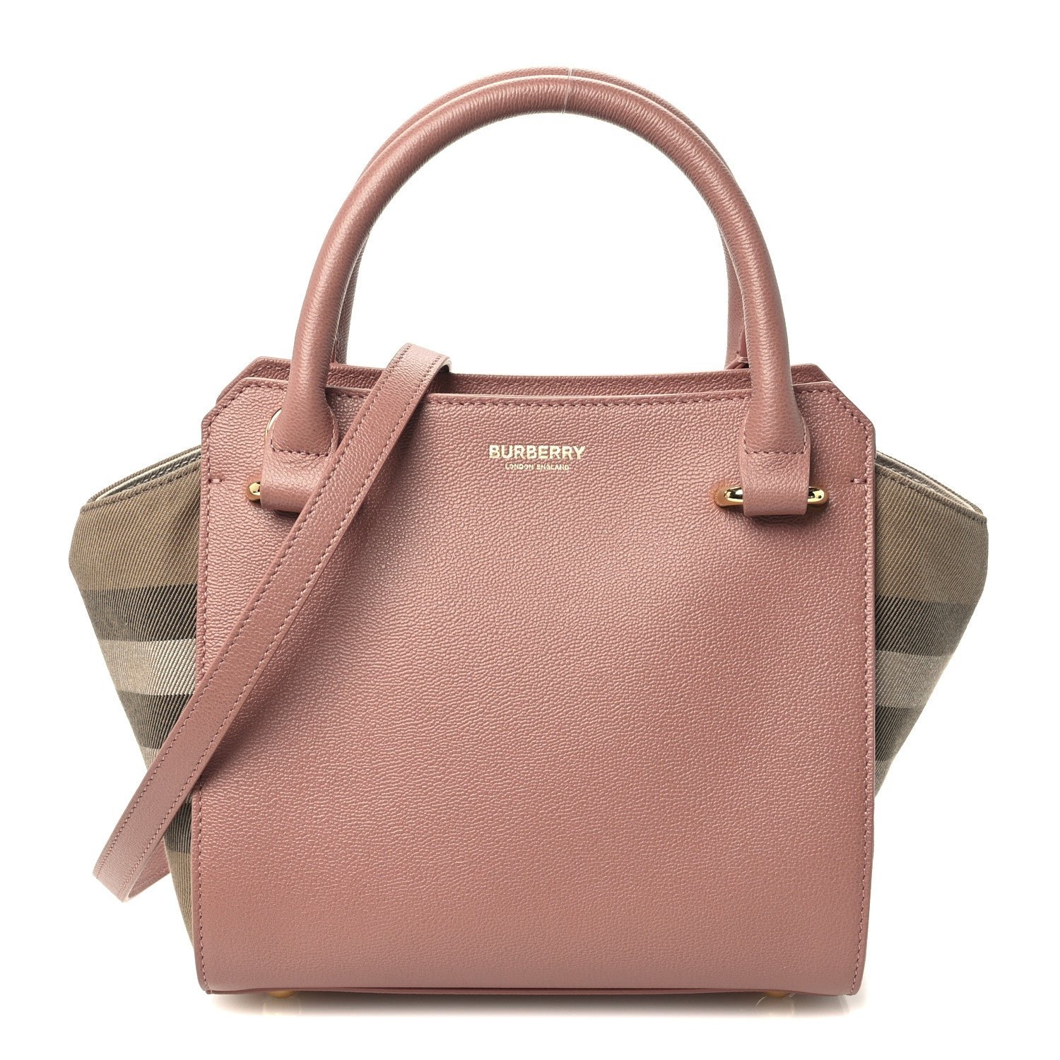 Burberry Calfskin Mega Check Small Banwell Tote Dark Rosewood