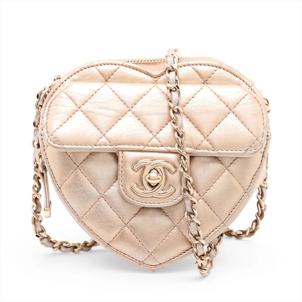 Chanel Matelasse Lambskin Chain Shoulder Bag hearts Gold Gold Metal Fittings 31s