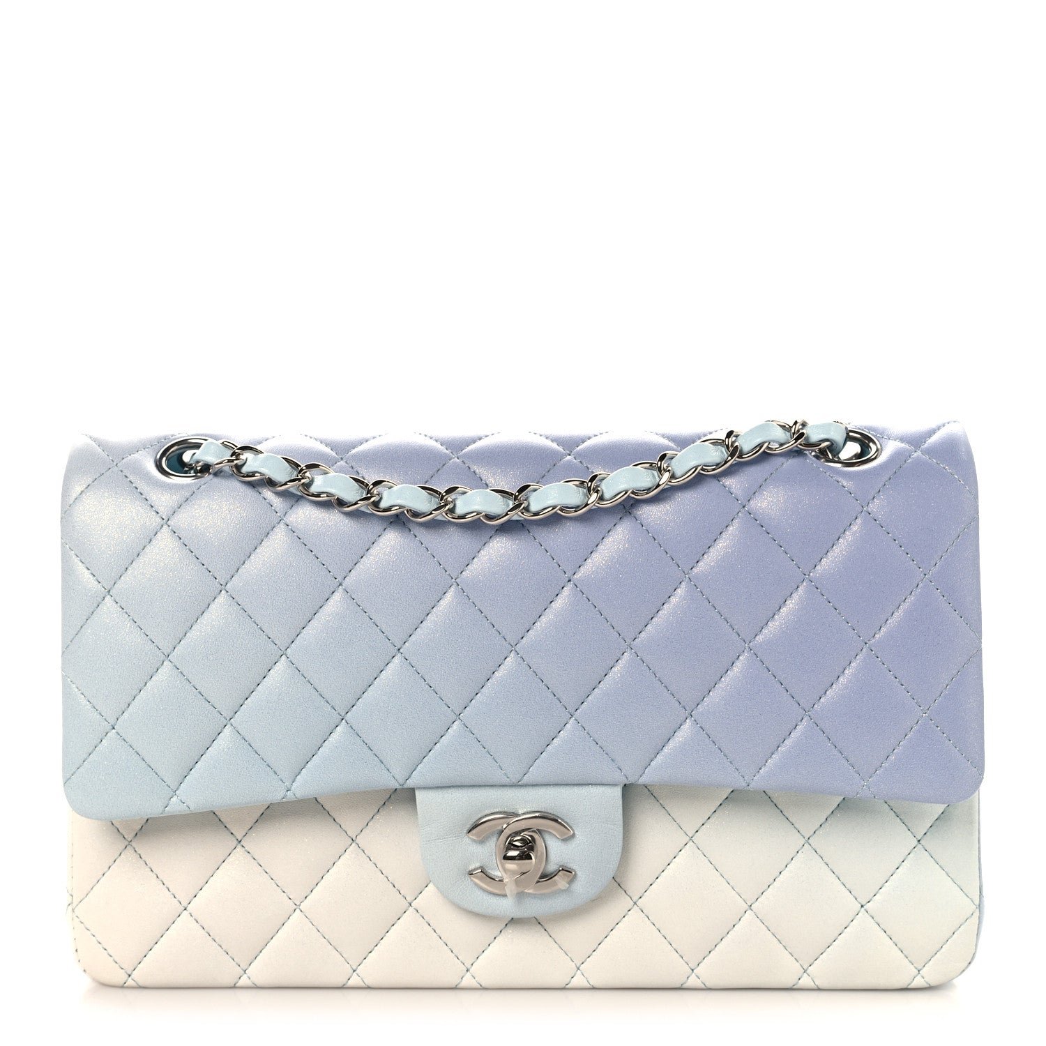 Chanel Perforated Lambskin Quilted Medium Double Flap Light Blue Light Purple White