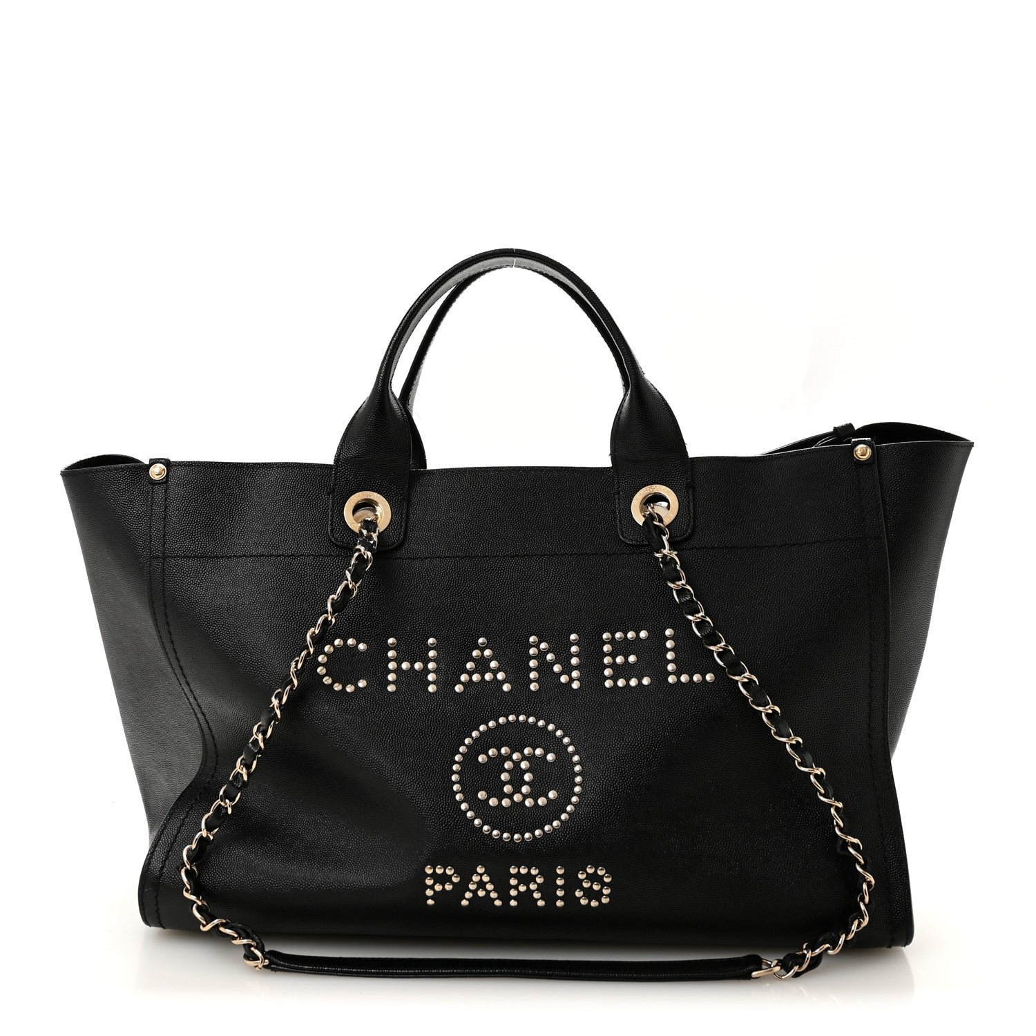 Caviar Large Studded Deauville Tote Black