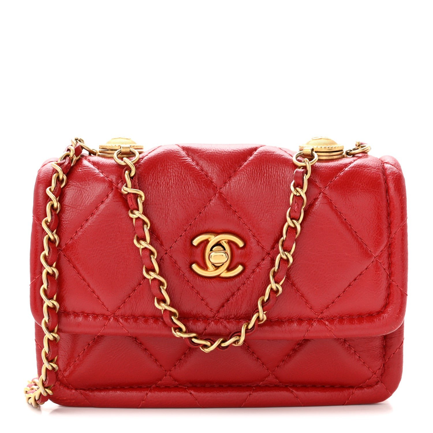 Chanel Shiny Lambskin Quilted Extra Mini Flap Red