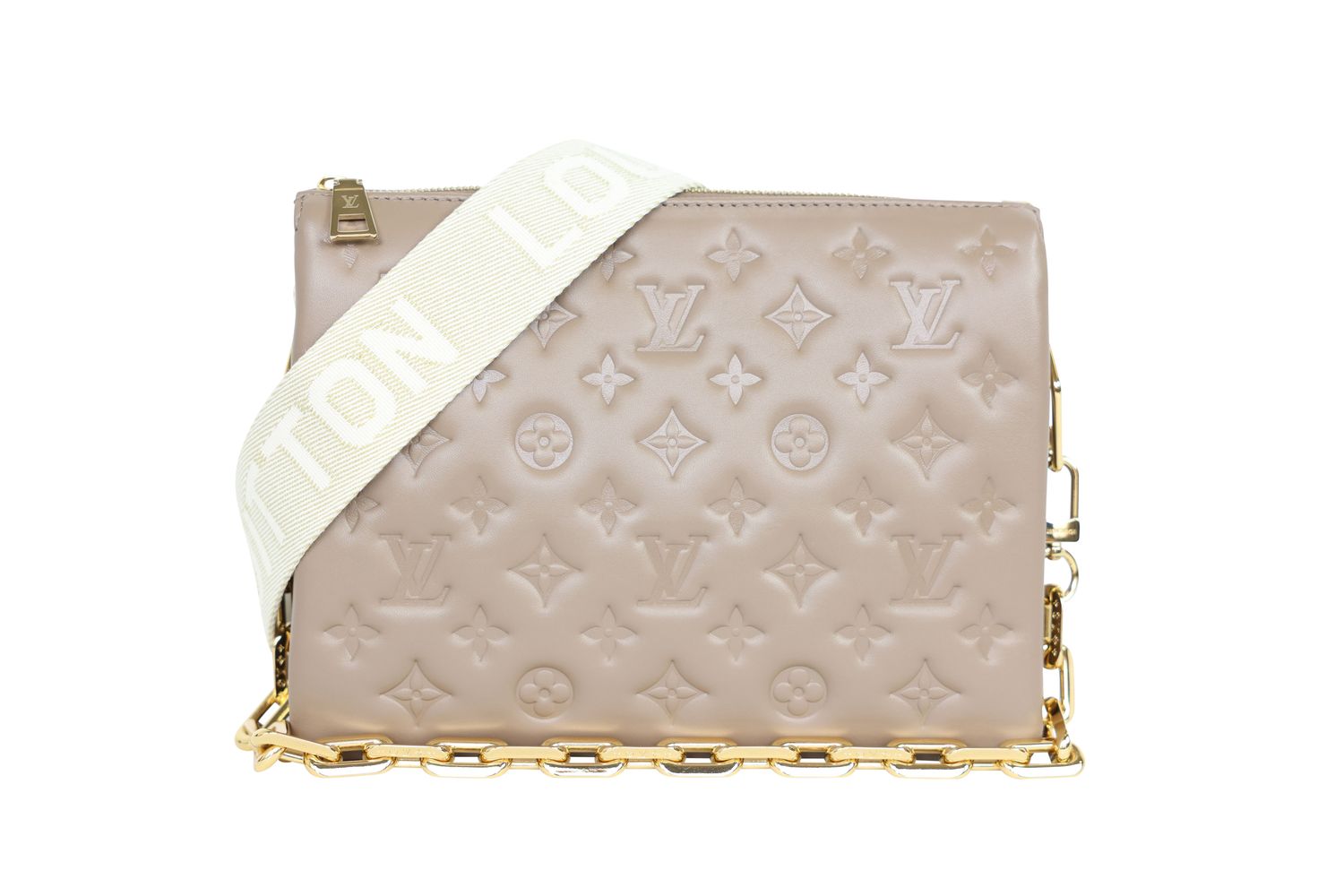Louis Vuitton Louis Vuitton Coussin PM Bag, Beige Monogram Embossed Lambskin and Gold Hardware, Preowned in Dustbag WA001