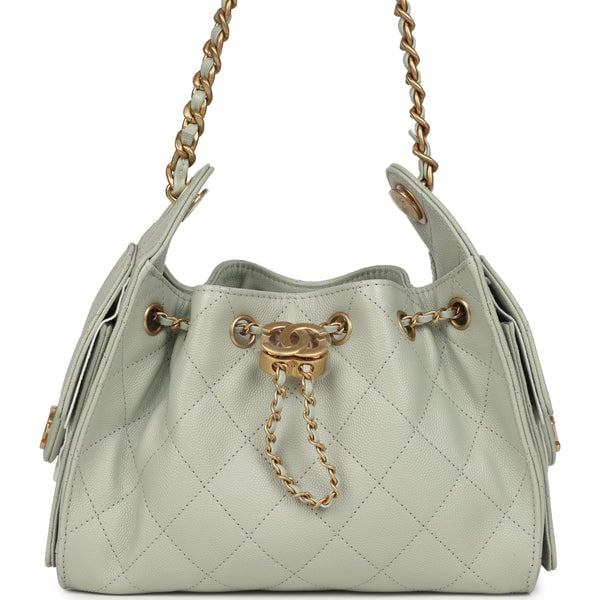Chanel Mini 25 Hobo Bag Light Green Caviar Antique Gold Hardware