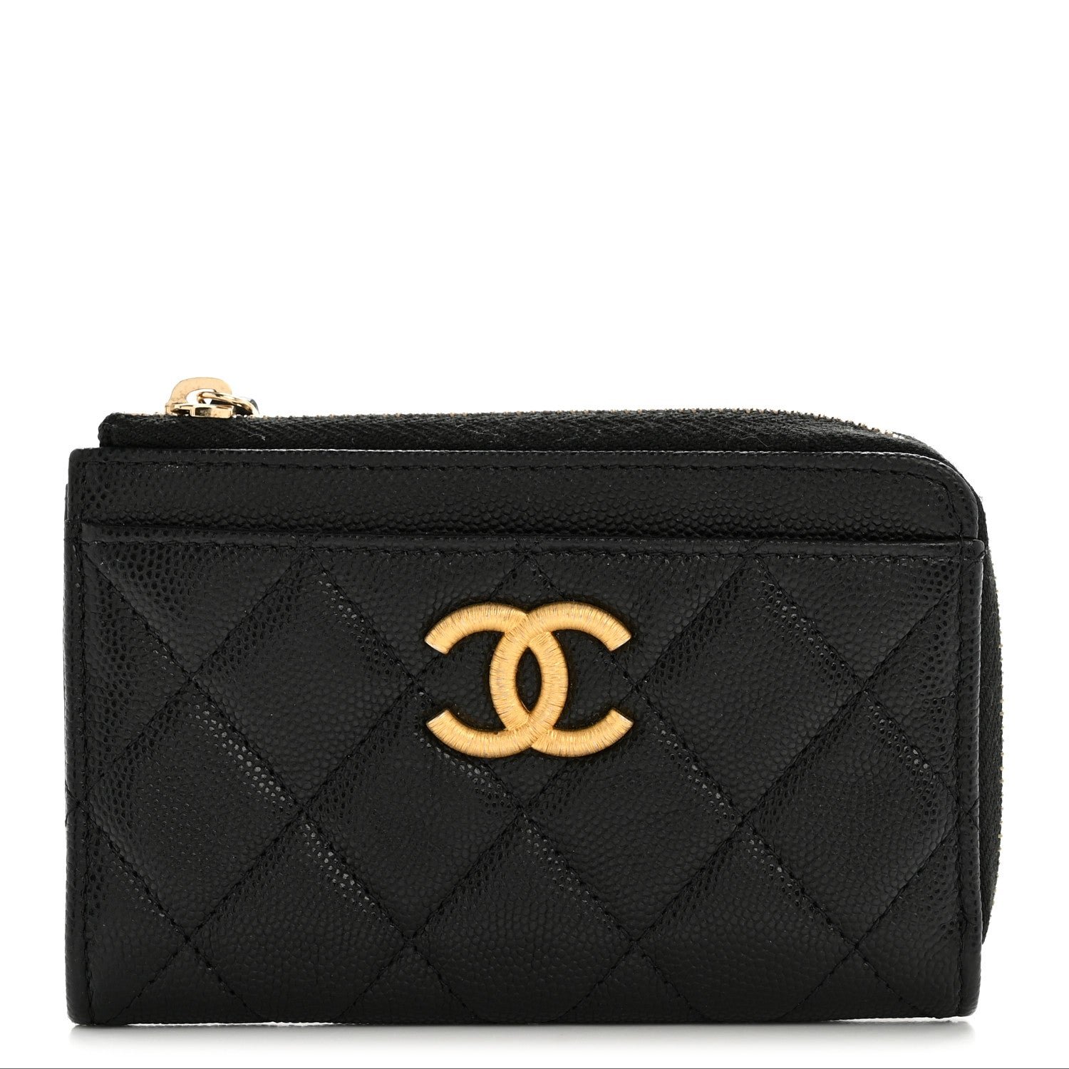 Chanel Caviar Quilted CC Zip Around Card Holder Black